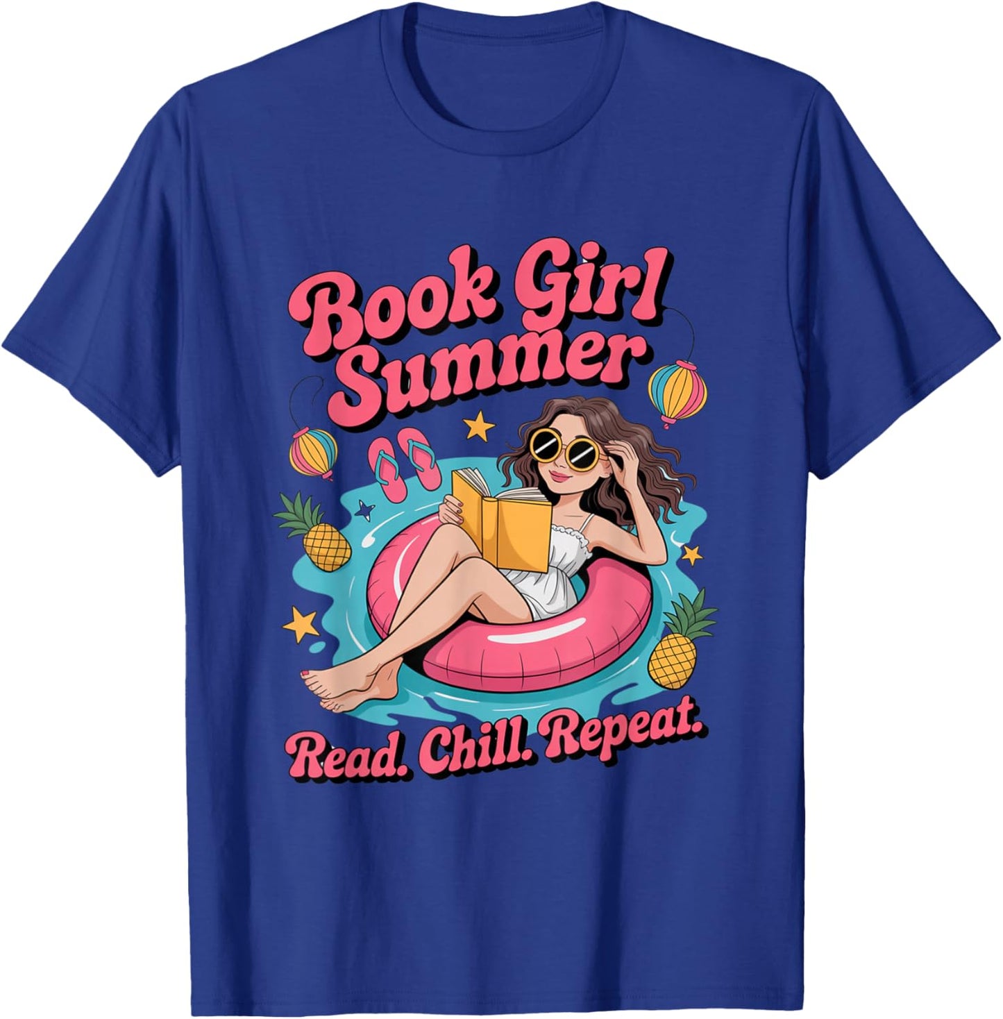 Book Girl Summer Beach Vacation Book Lover T-Shirt - T-Shirt | Royal