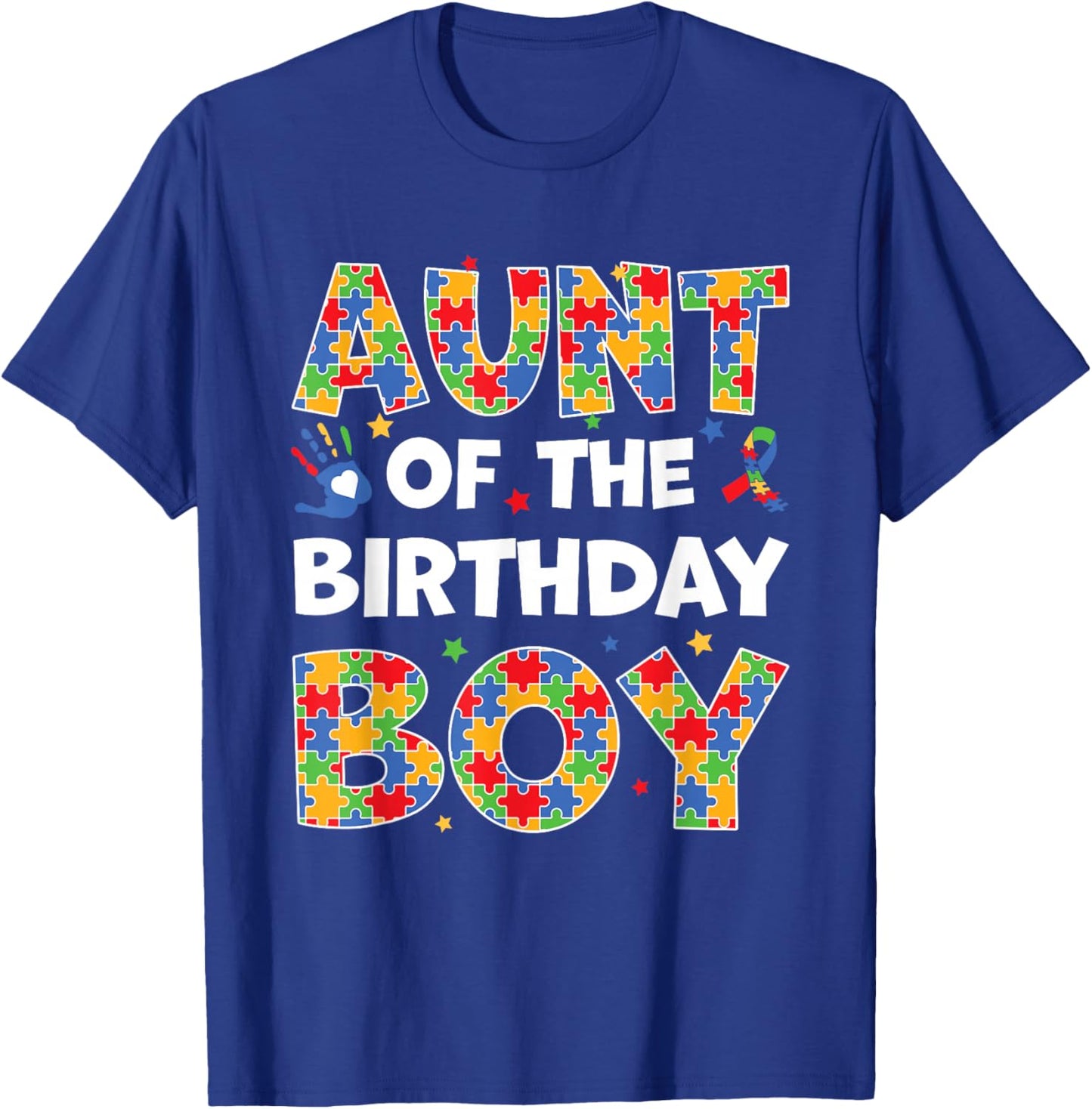 Aunt Of The Birthday Boy Autism Awareness Puzzle Piece T-Shirt - T-Shirt | Royal