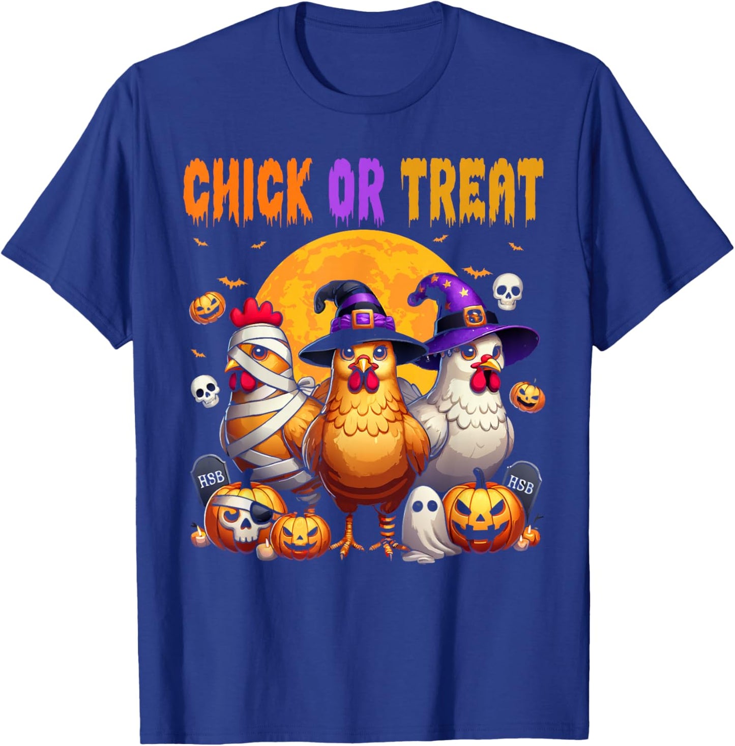 Halloween Chick or Treat Pumpkin Chicken Girl Farmer T-Shirt - T-Shirt | Royal