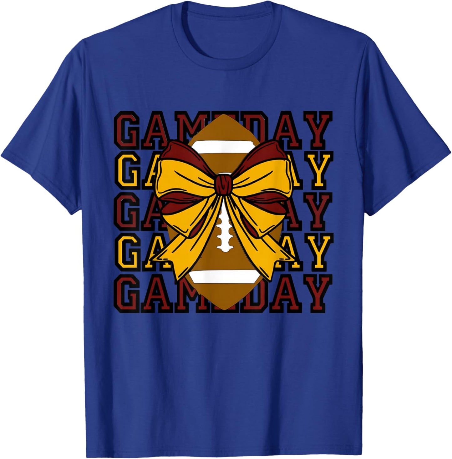 Cute Football Bow Game Day Maroon and Gold Girl Design T-Shirt - T-Shirt | Royal