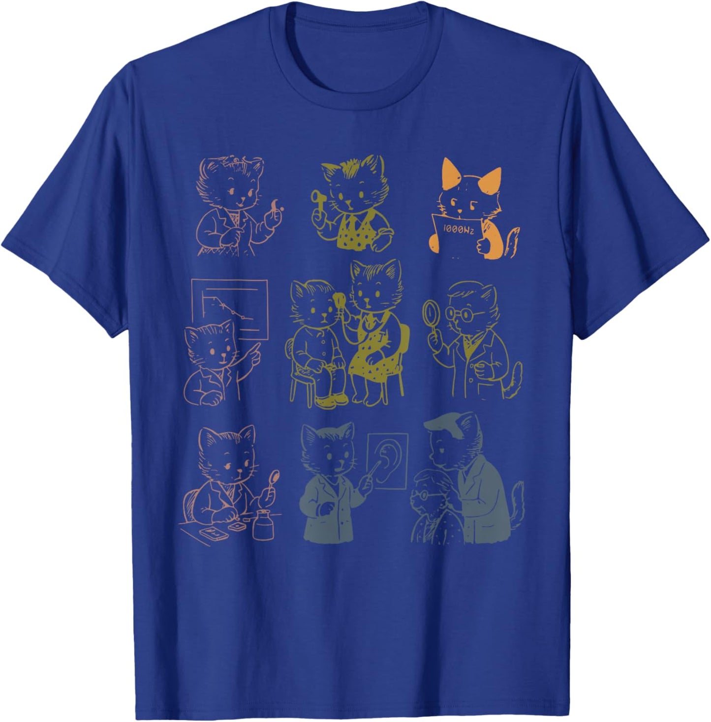 Vintage 90s Tattoo Kitten Cat Audiologist Hearing Aid Doctor T-Shirt - T-Shirt | Royal
