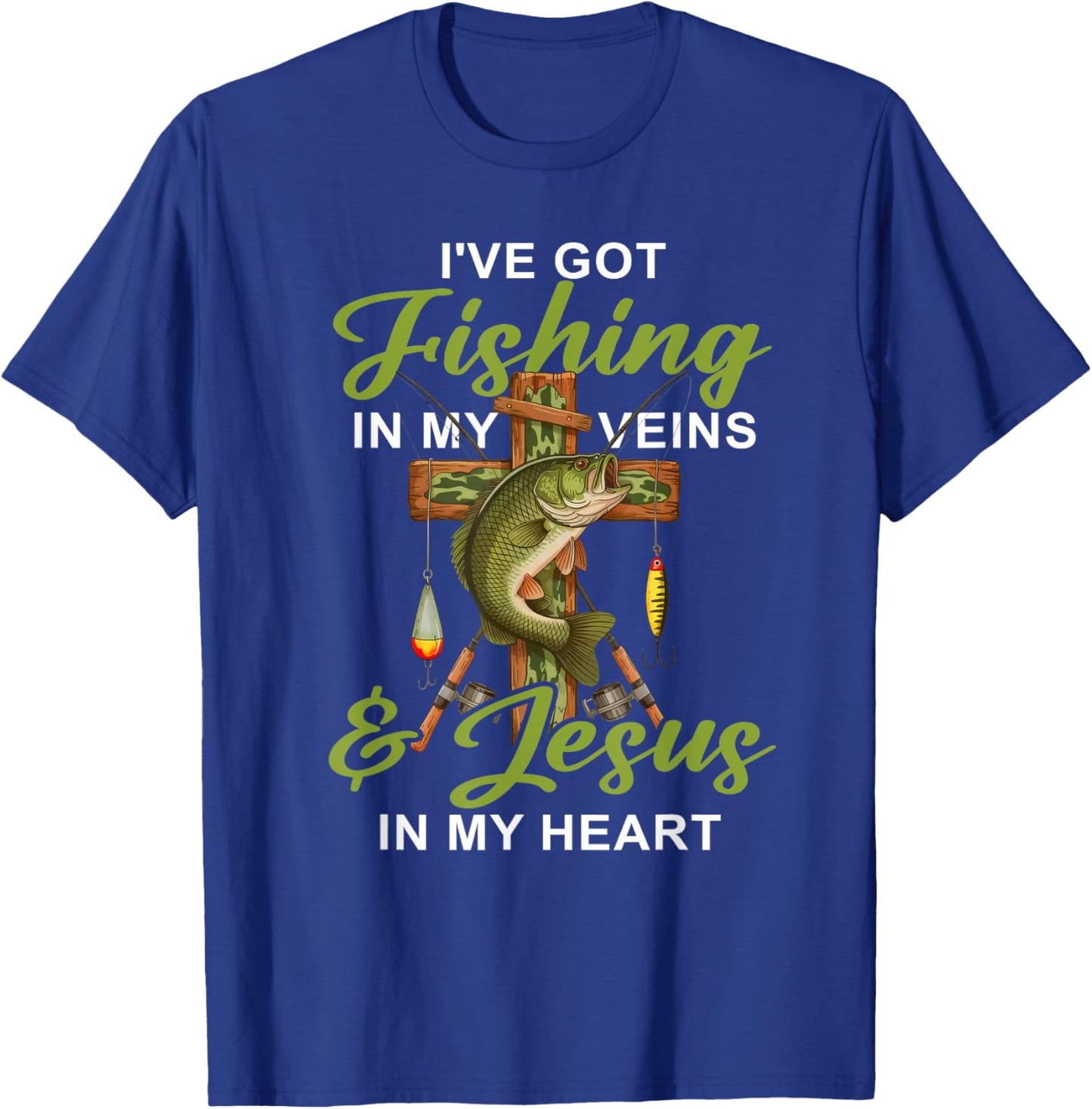 I've Got Fishing in My Veins & Jesus in My Heart Fishing T-Shirt - T-Shirt | Royal