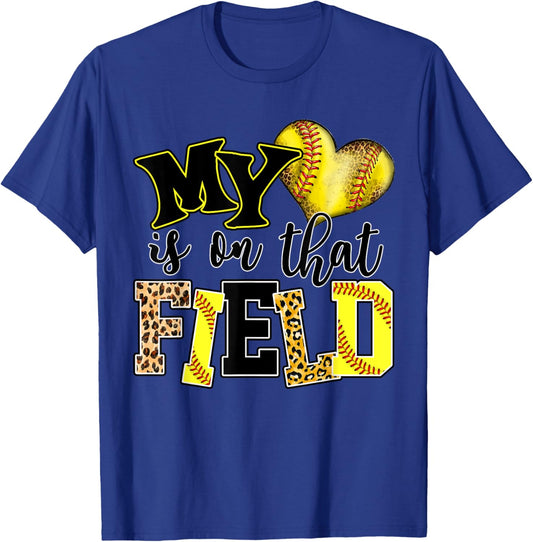 My Heart Is On That Field Softball Mom Leopard Mother Day T-Shirt - T-Shirt | Royal
