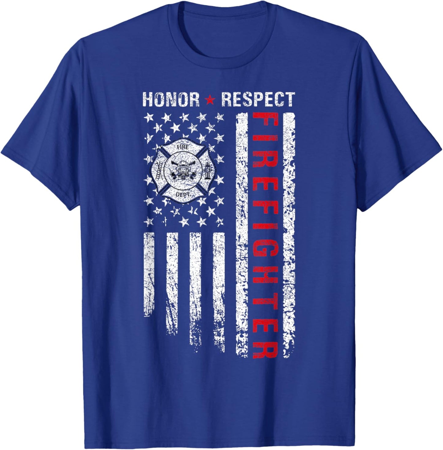 Firefighters Red Line American Flag Honor And Respect Women Men T-Shirt - T-Shirt | Royal