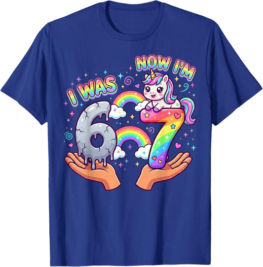 I was 6 Now I'm 7 Unicorn 7th SIx Seven Gifts Birthday Girl T-Shirt - T-Shirt | Royal