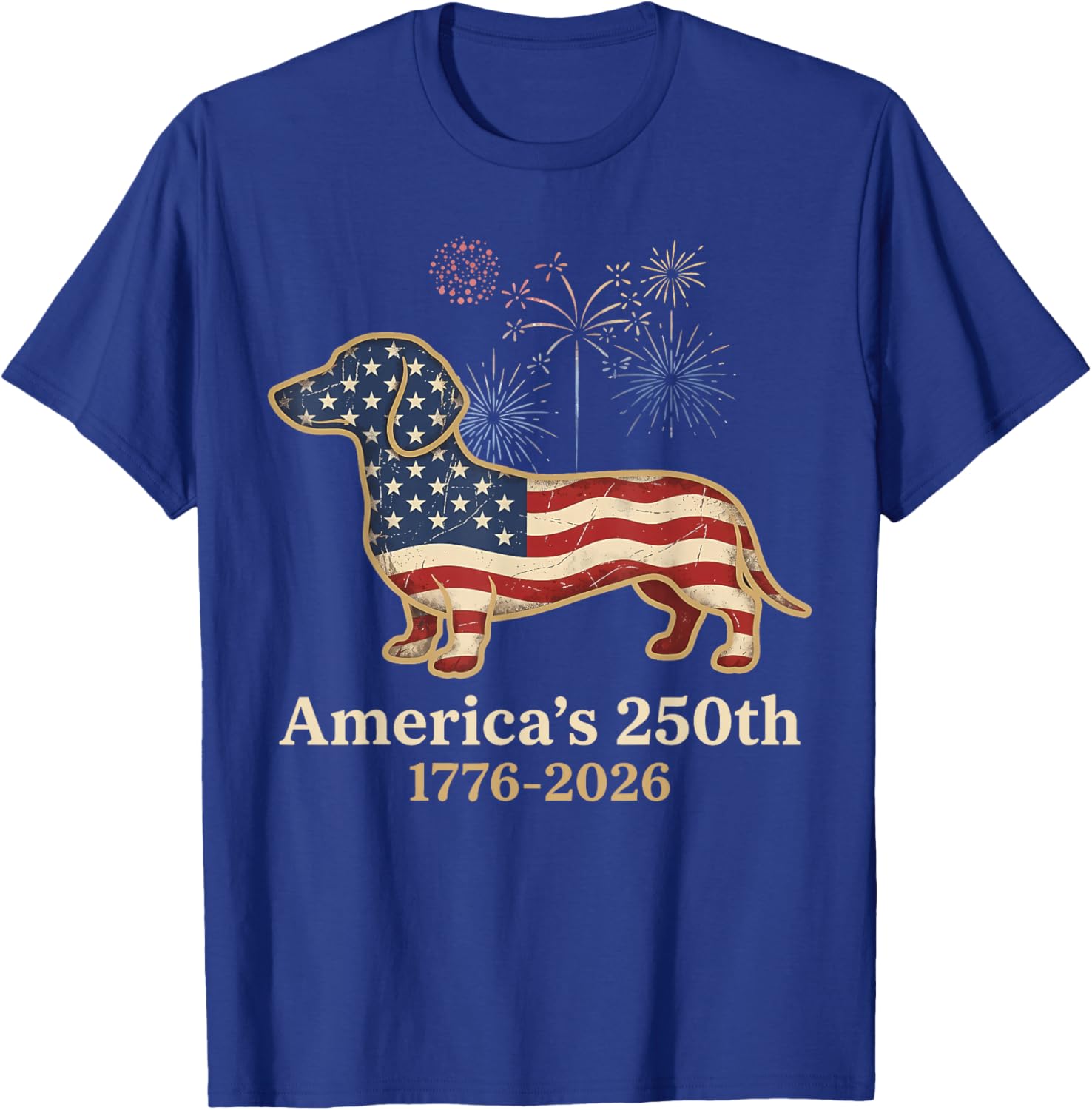 Dachshund 250th Patriotic Dog Fireworks Funny Wiener Dog T-Shirt - T-Shirt | Royal