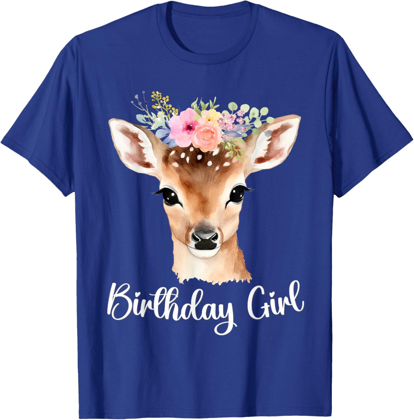 Fawn Baby Deer with Flowers Moms Women Youth Birthday Girl T-Shirt - T-Shirt | Royal