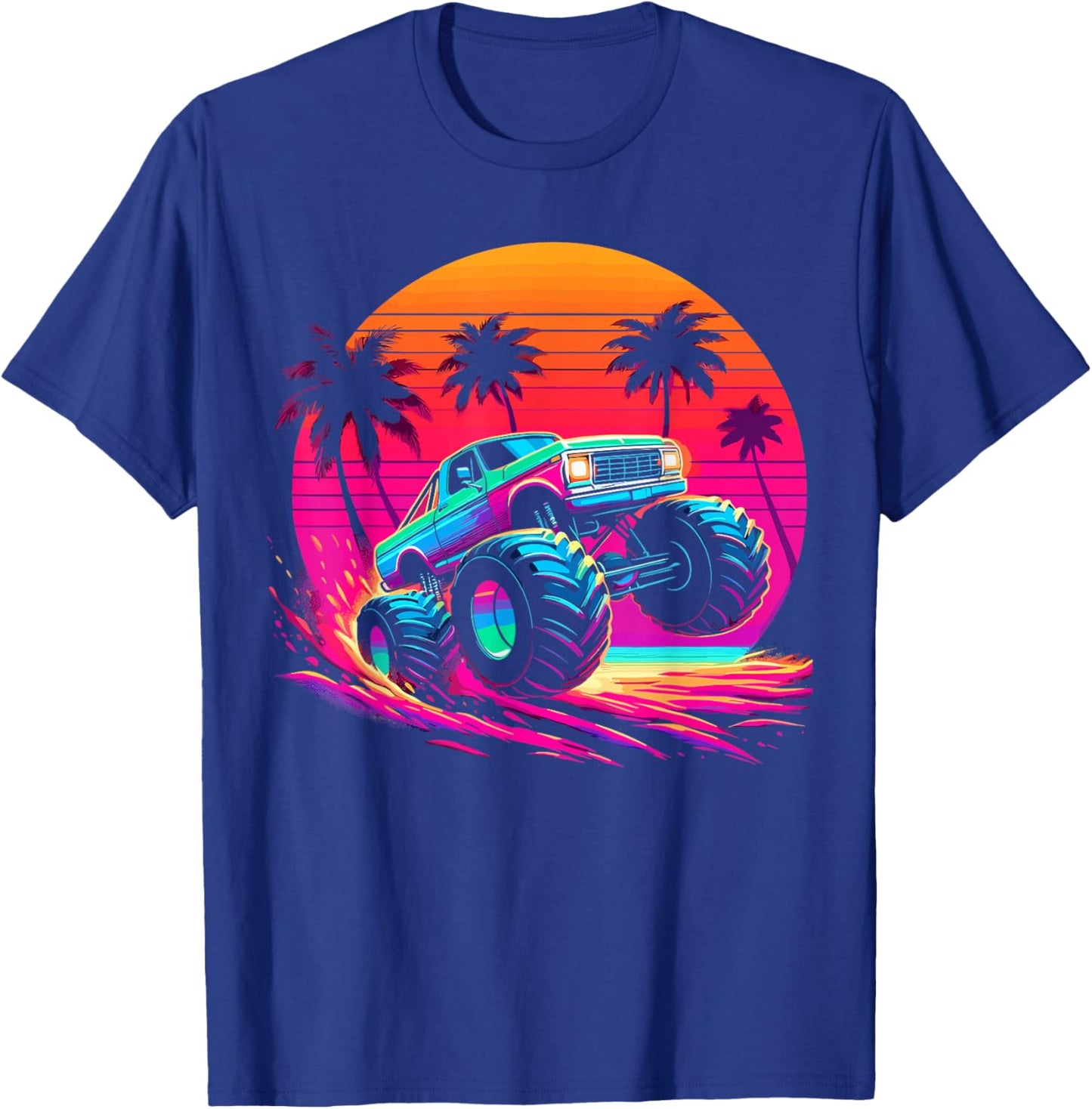 Monster Truck Retro Sunset Monster Truck T-Shirt - T-Shirt | Royal