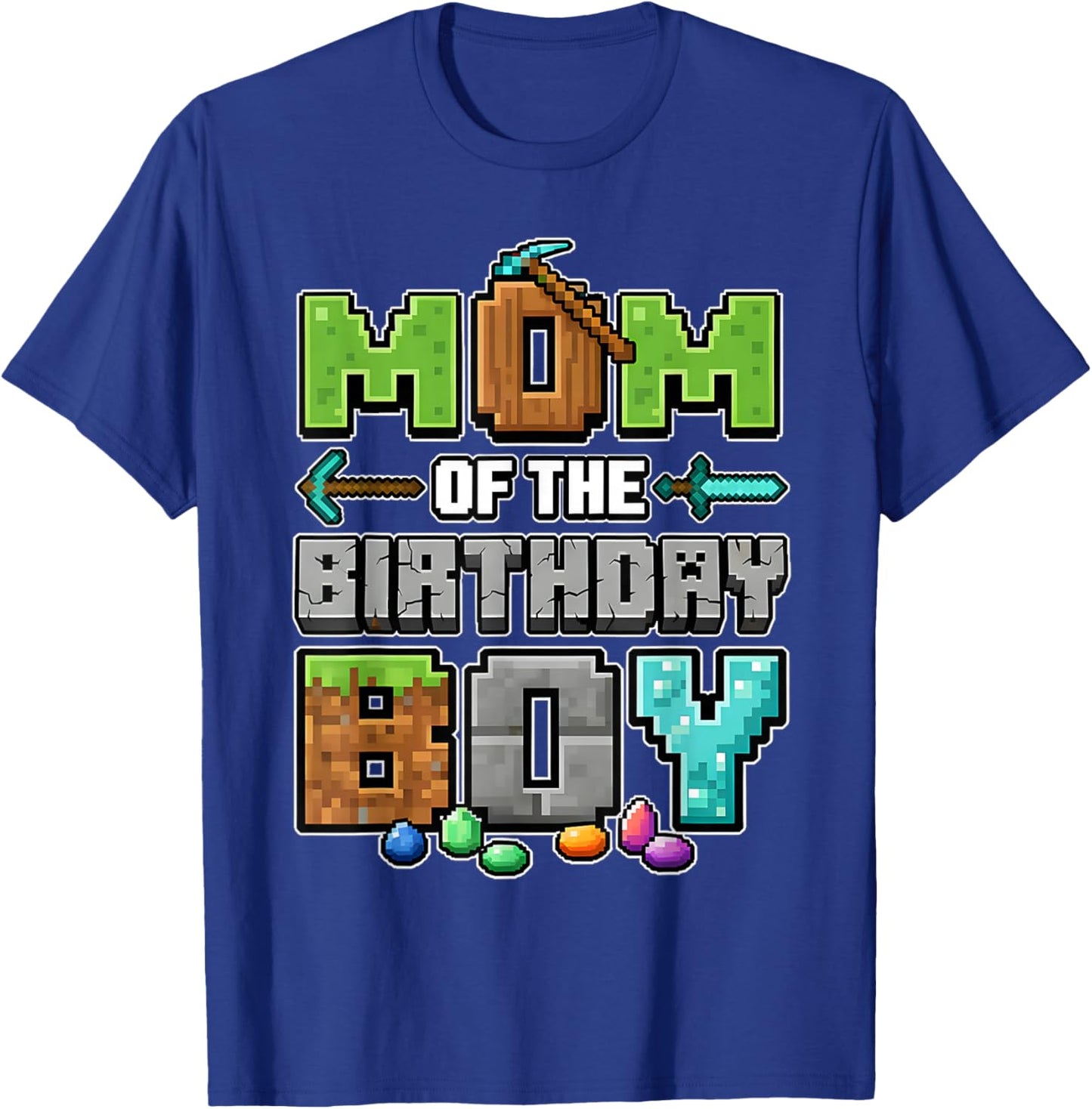 Mom of The Birthday Boy Pixel Gamer Gaming mom Family T-Shirt - T-Shirt | Royal