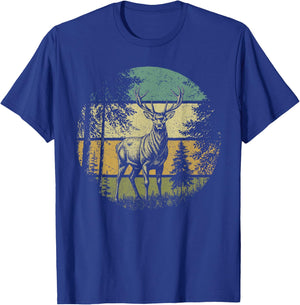 Vintage Deer Retro Forest Wildlife Outdoor Nature Graphic T-Shirt - T-Shirt | Royal