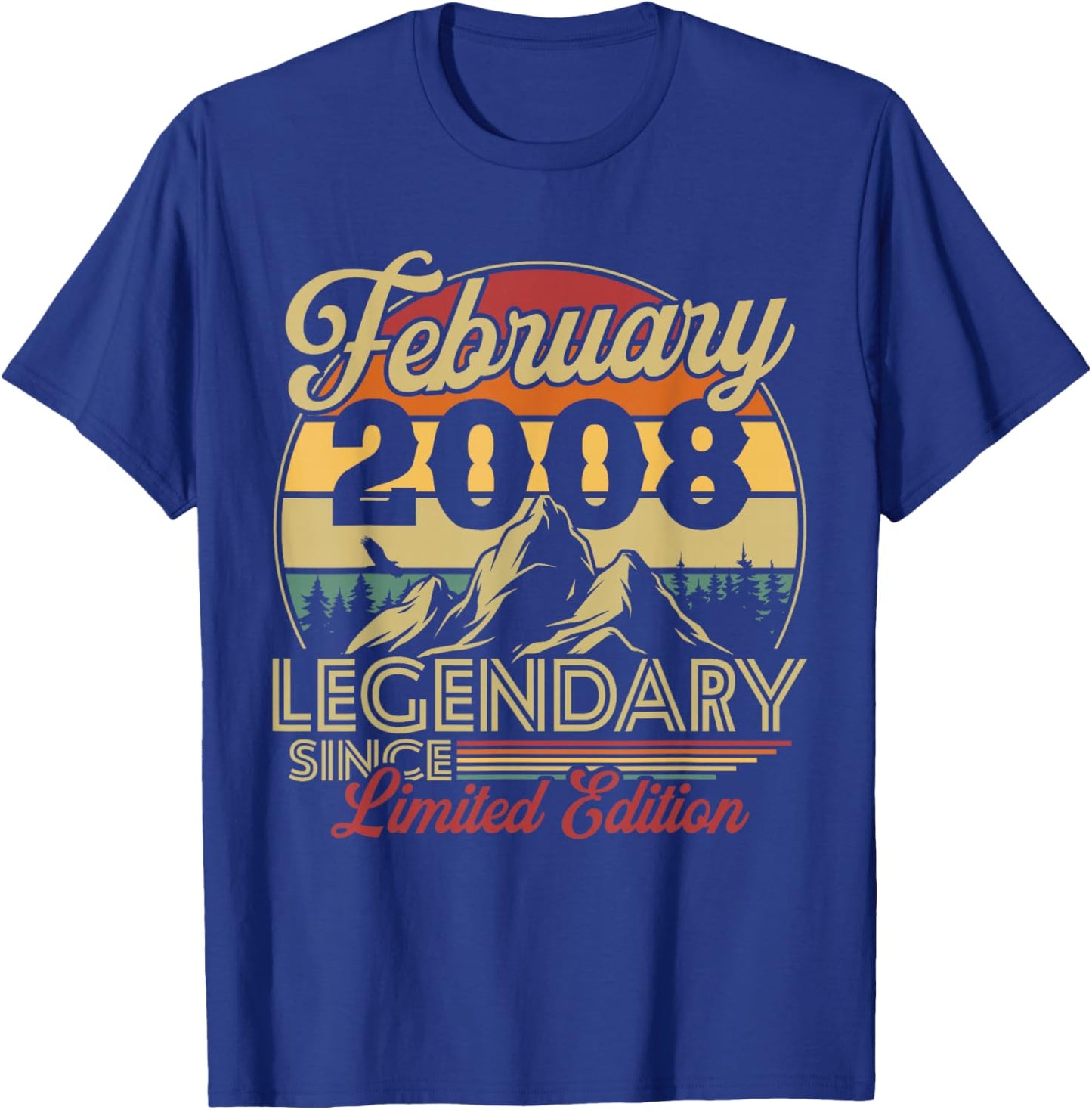 Vintage Birthday 18 Years for Born in February 2008 Gift T-Shirt - T-Shirt | Royal