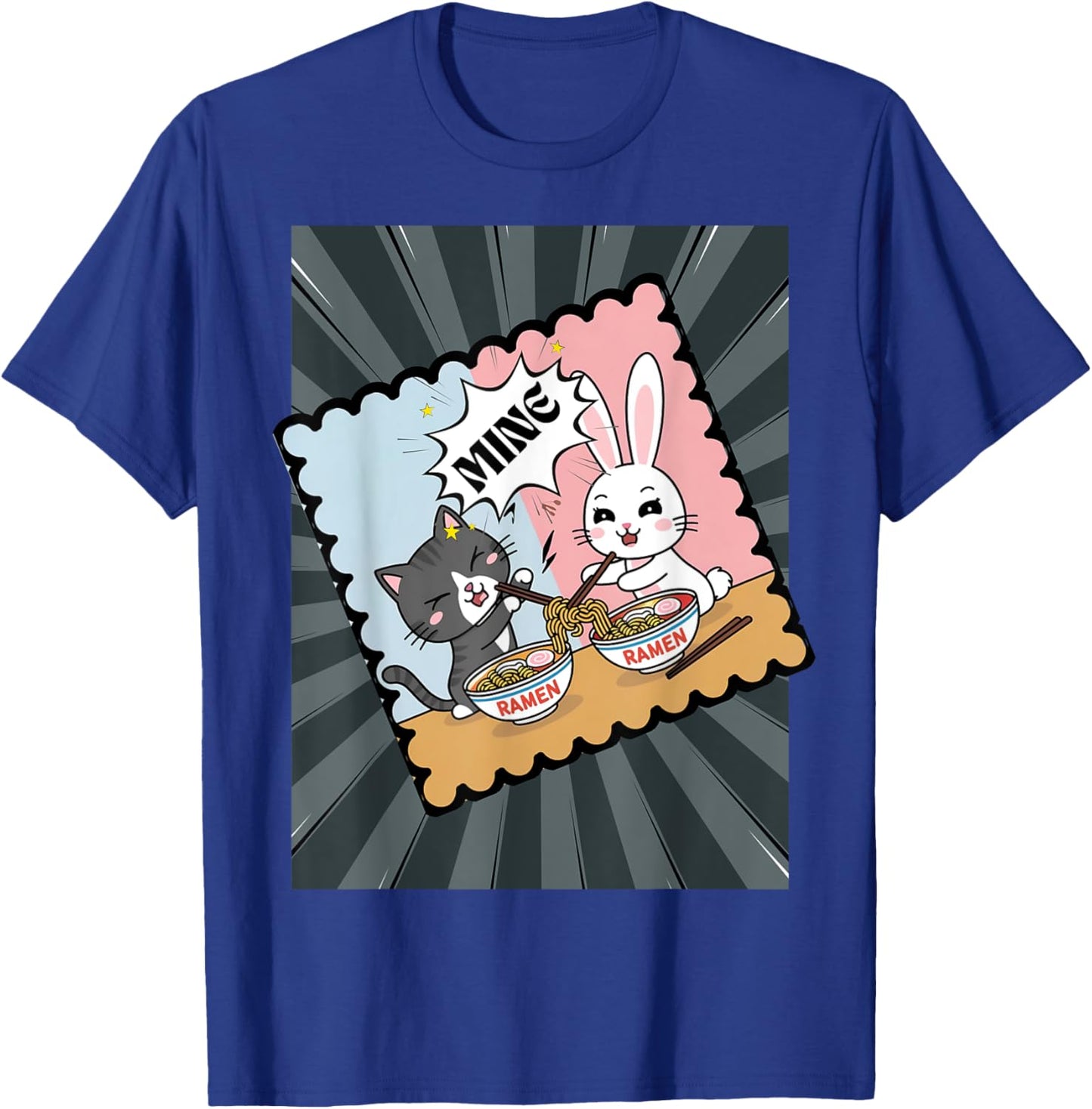 Cute Retro Kawaii Anime Funny Cat Bunny Ramen Comic Strip T-Shirt - T-Shirt | Royal