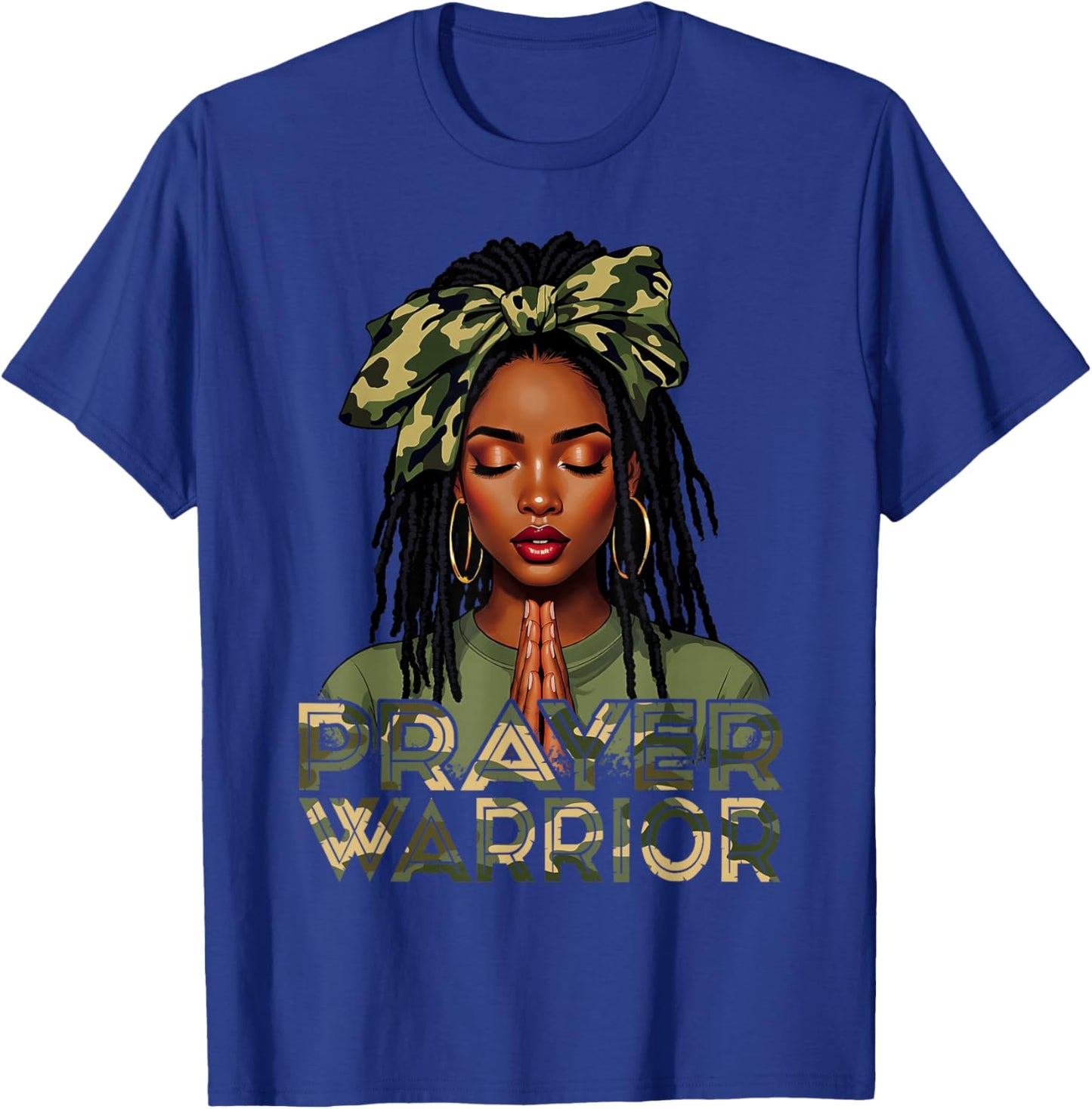 Prayer Warrior Locs Christian Black Woman Camo Bandana T-Shirt - T-Shirt | Royal