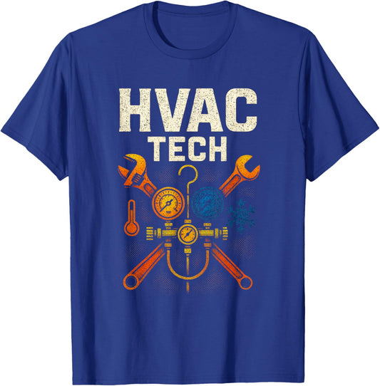 HVAC TECH - Vintage Retro Technician Tools T-Shirt - T-Shirt | Royal