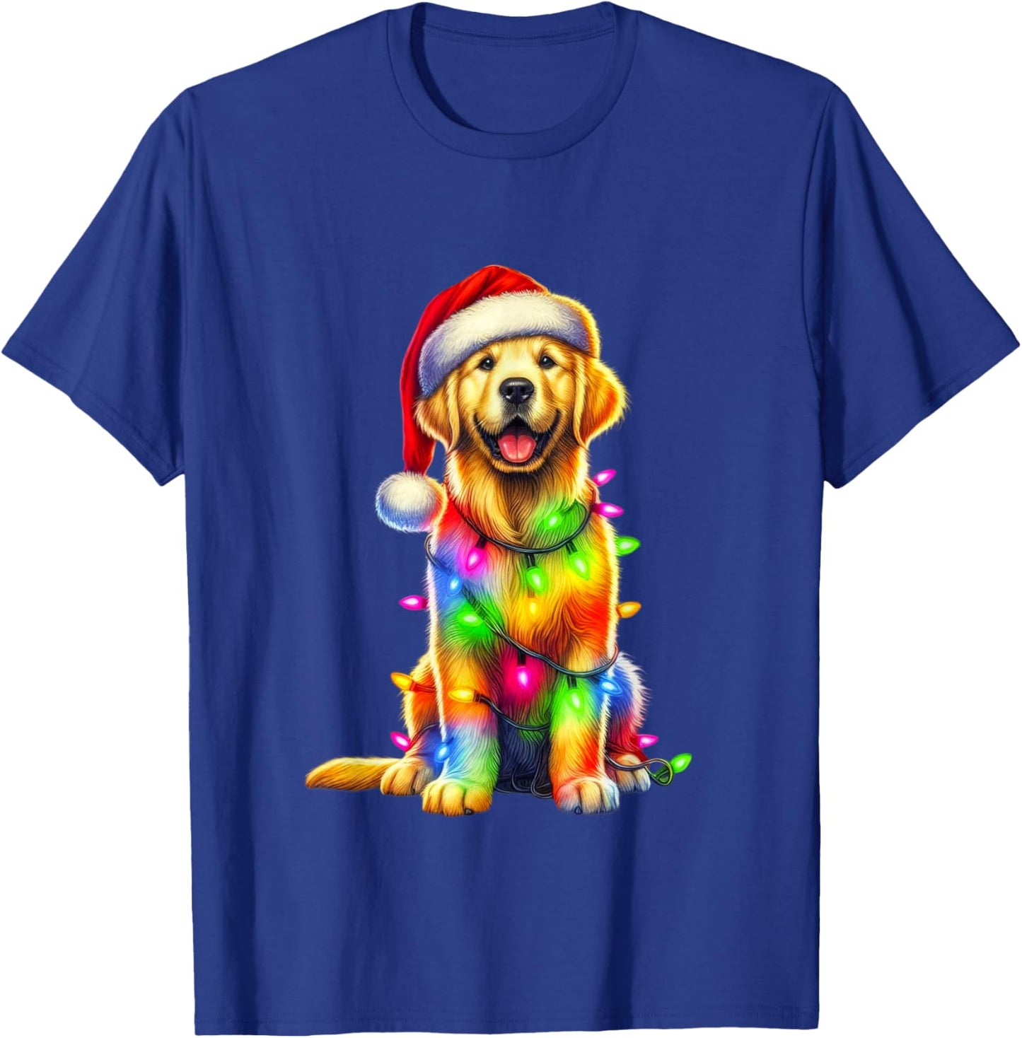 Golden Retriever Christmas Lights Santa Hat Xmas Dog Lover T-Shirt - T-Shirt | Royal