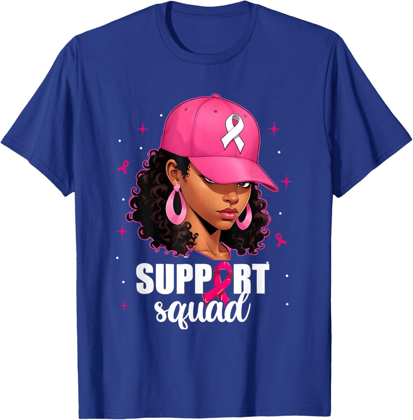 Support Squad Messy Bun Pink Warrior Breast Cancer Awareness T-Shirt - T-Shirt | Royal