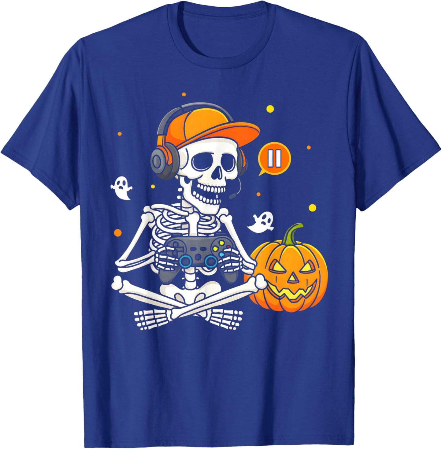 Funny Gaming Hallowen Skeleton Gamer Video Kids Boys T-Shirt - T-Shirt | Royal