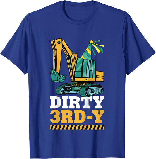 Kids Dirty 3rd-Y Construction Kids 3 Years Old Birthday Party T-Shirt - T-Shirt | Royal