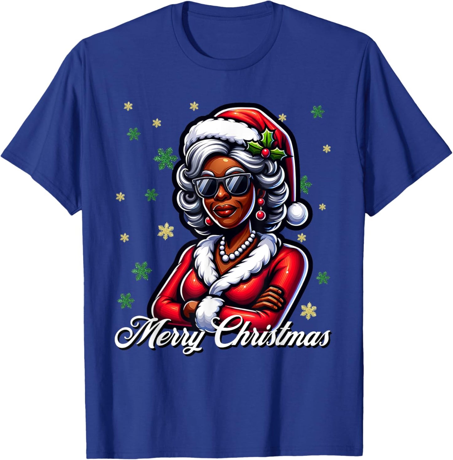 Mrs Santa African American Merry Christmas Melanin Queen T-Shirt - T-Shirt | Royal