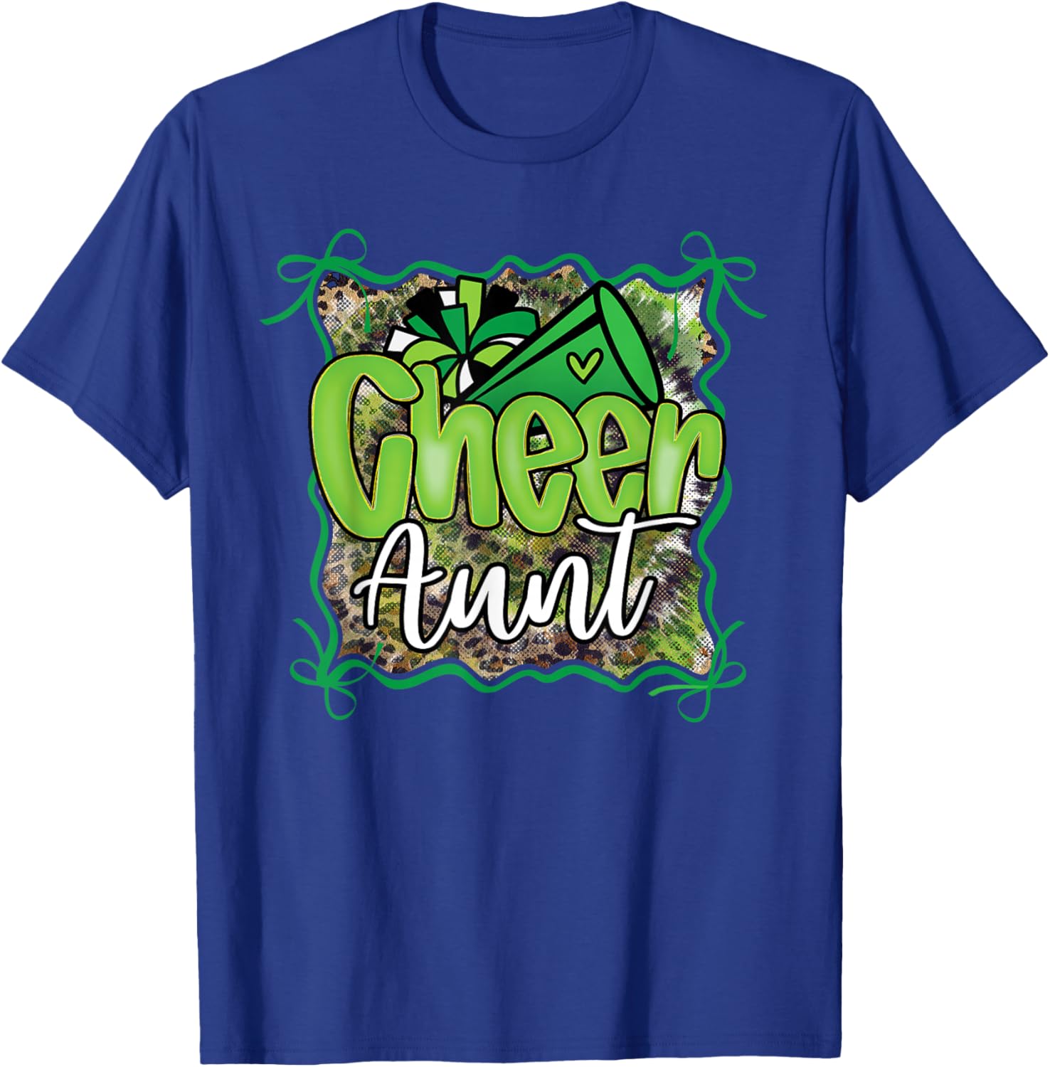 Cheer Aunt Auntie Bow Sport Cheerleader Cheerleading Green T-Shirt - T-Shirt | Royal