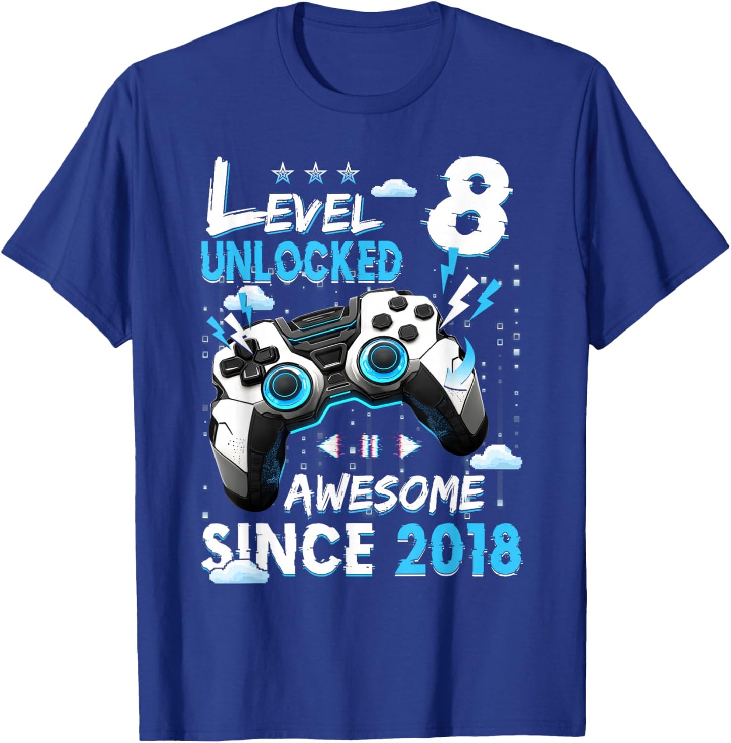 8th Birthday Boys Level 8 Unlocked 8 Year Old Video Player T-Shirt - T-Shirt | Royal