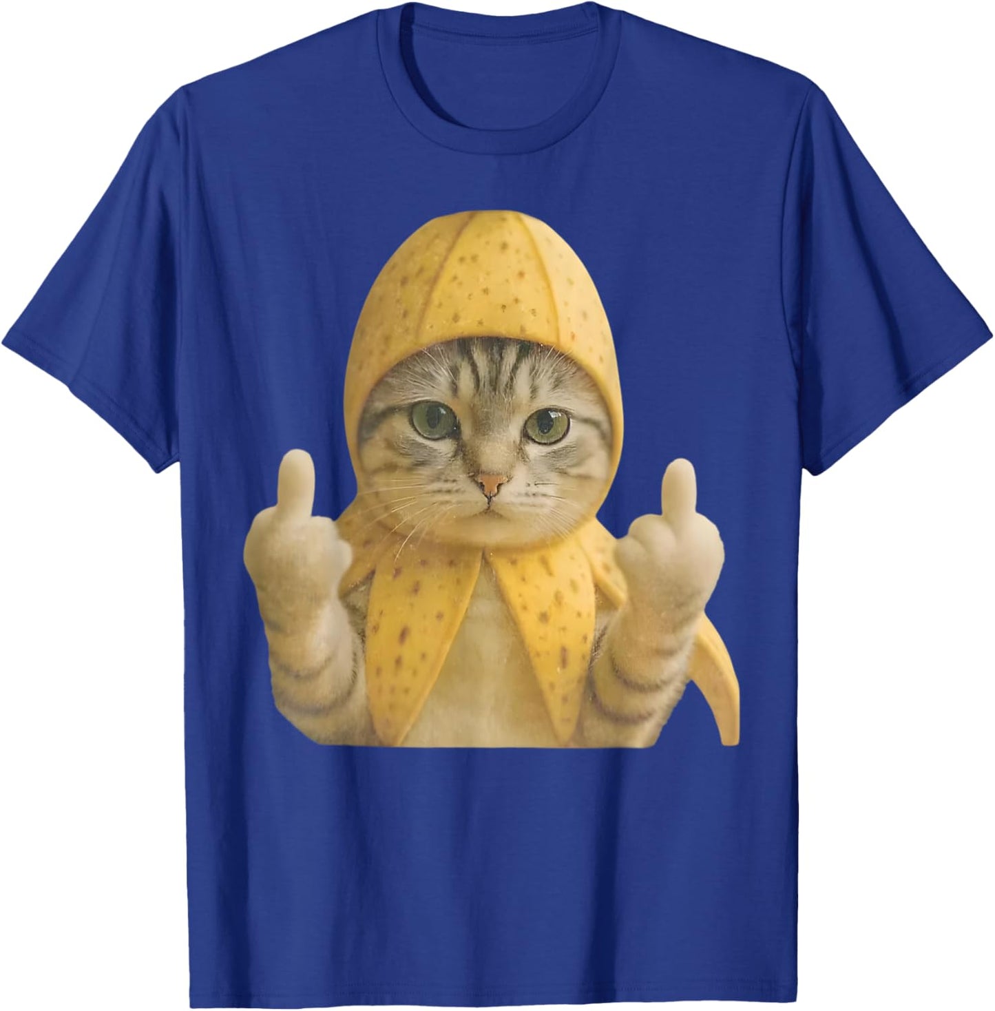 Funny Banana Hat Cat Middle Finger Vintage Cat Meme T-Shirt - T-Shirt | Royal