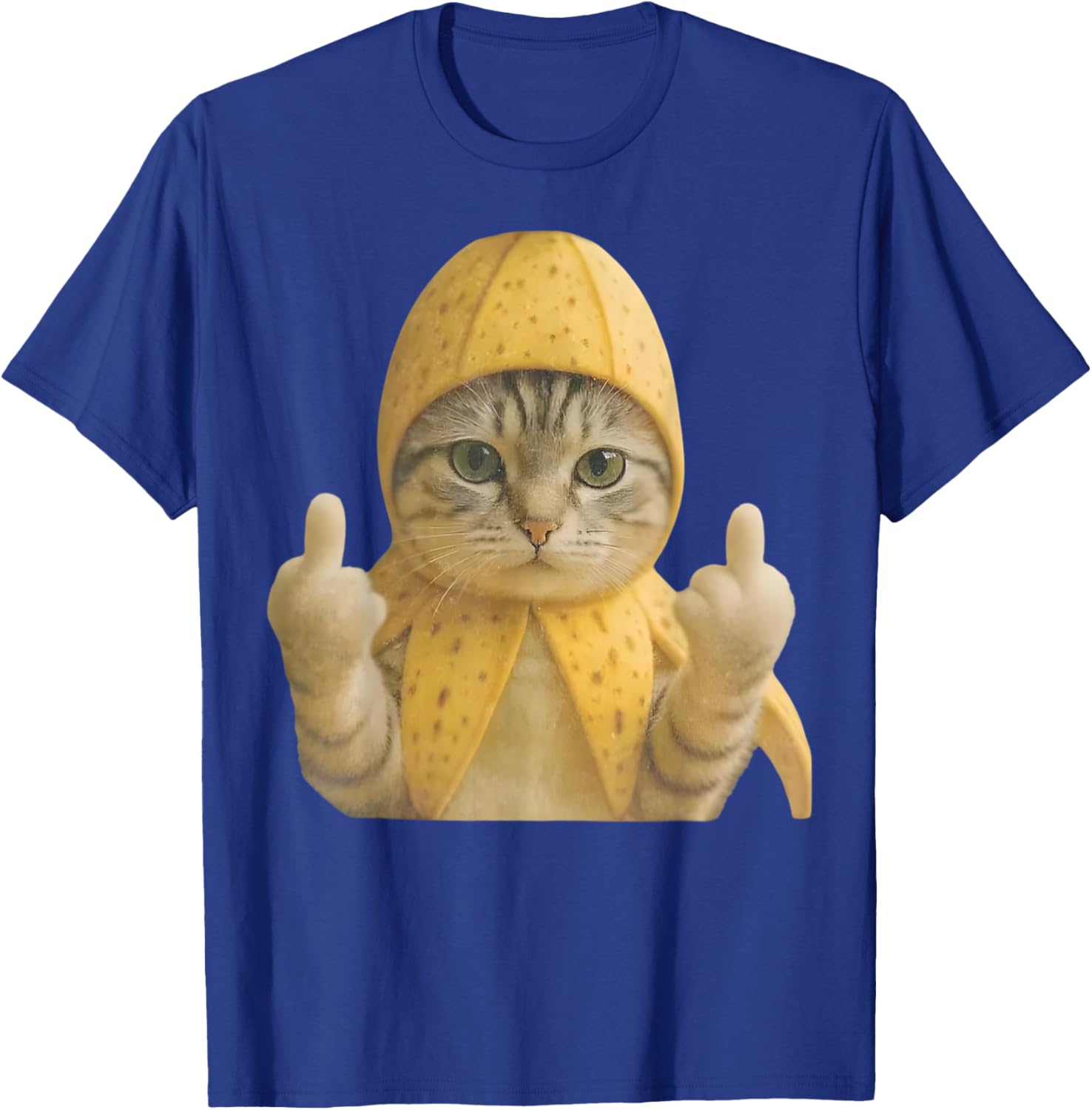 Funny Banana Hat Cat Middle Finger Vintage Cat Meme T-Shirt - T-Shirt | Royal