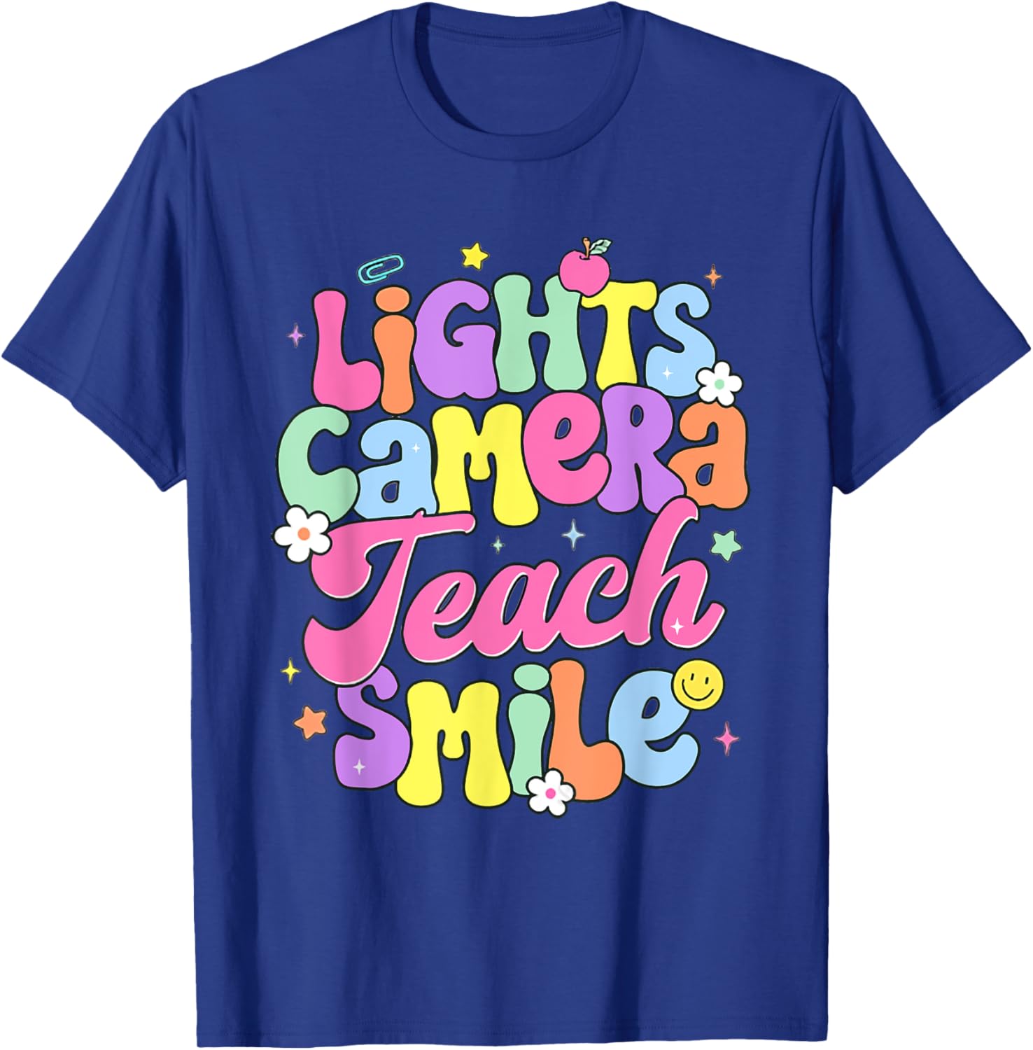 Retro Lights Camera Teach Smile Back To School Teacher Women T-Shirt - T-Shirt | Royal