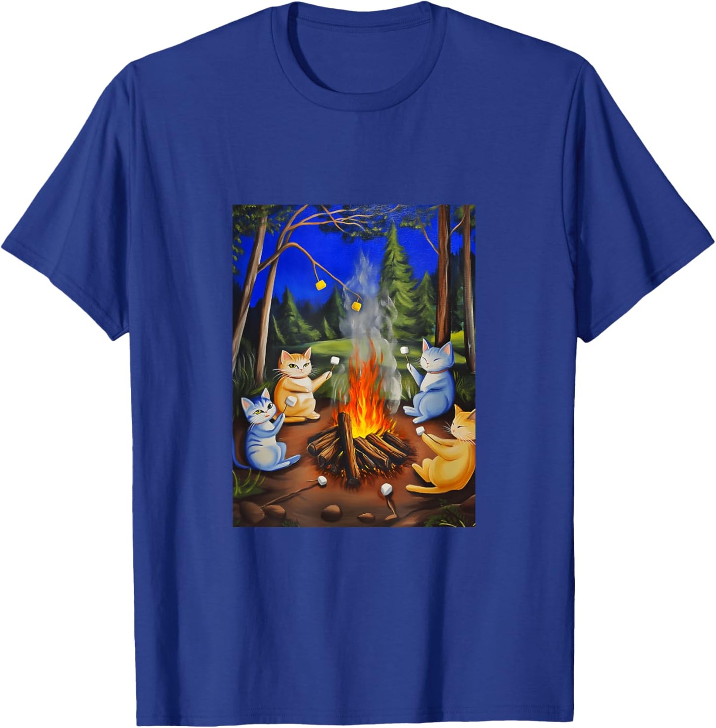 Cats Camping and Roasting Marshmallows Over An Open Fire T-Shirt - T-Shirt | Royal