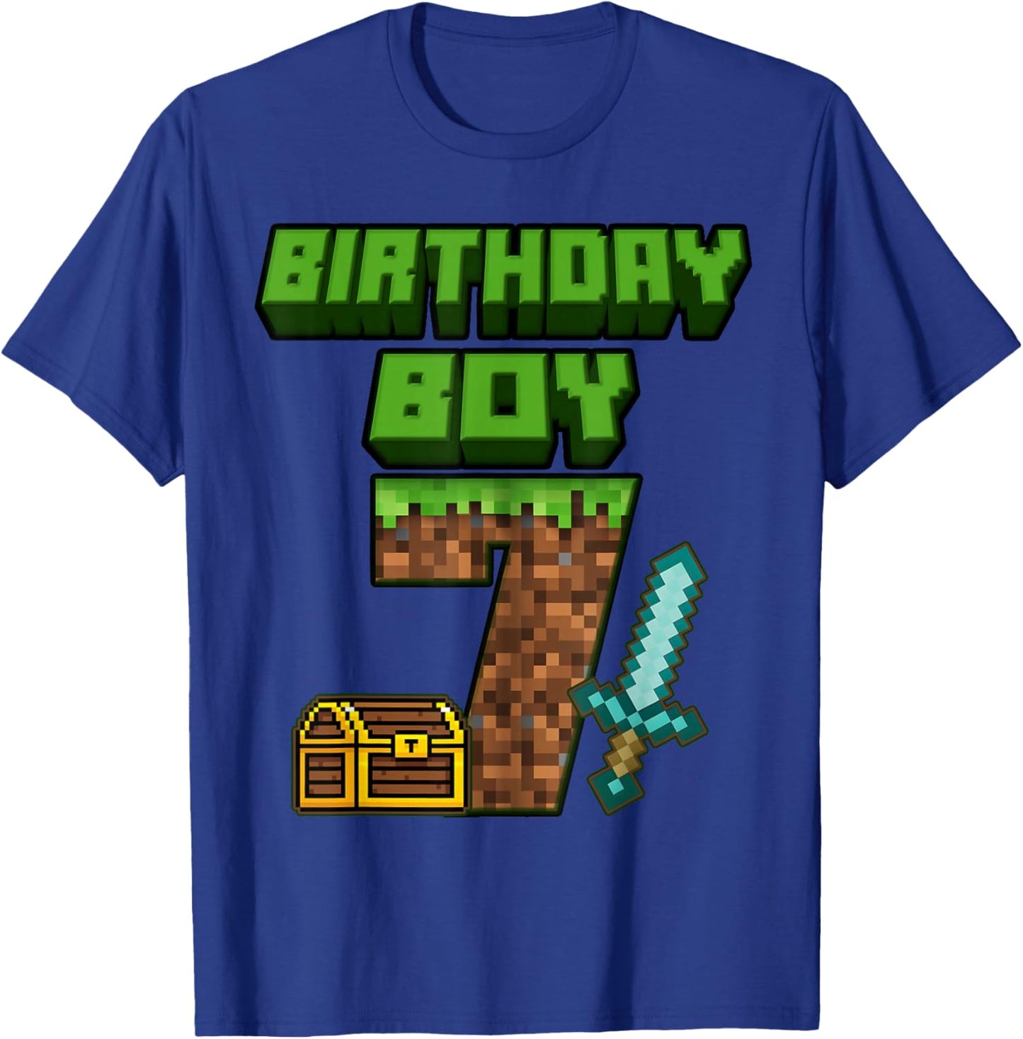 7 Year Old BDay Decorations 7th Birthday Boy Game Pixel T-Shirt - T-Shirt | Royal