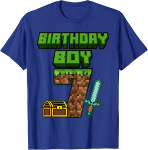 7 Year Old BDay Decorations 7th Birthday Boy Game Pixel T-Shirt - T-Shirt | Royal
