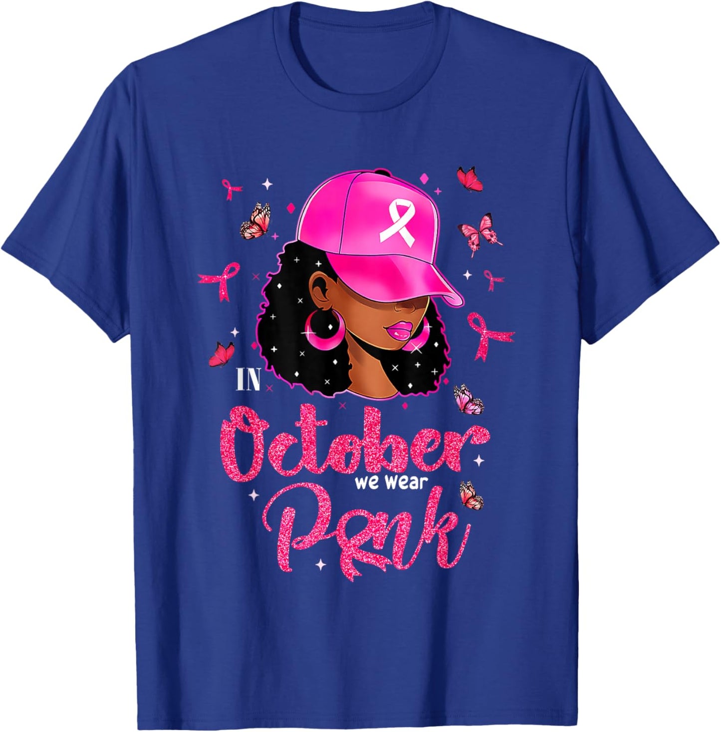 In October We Wear Pink Breast Cancer For Mom Black T-Shirt - T-Shirt | Royal