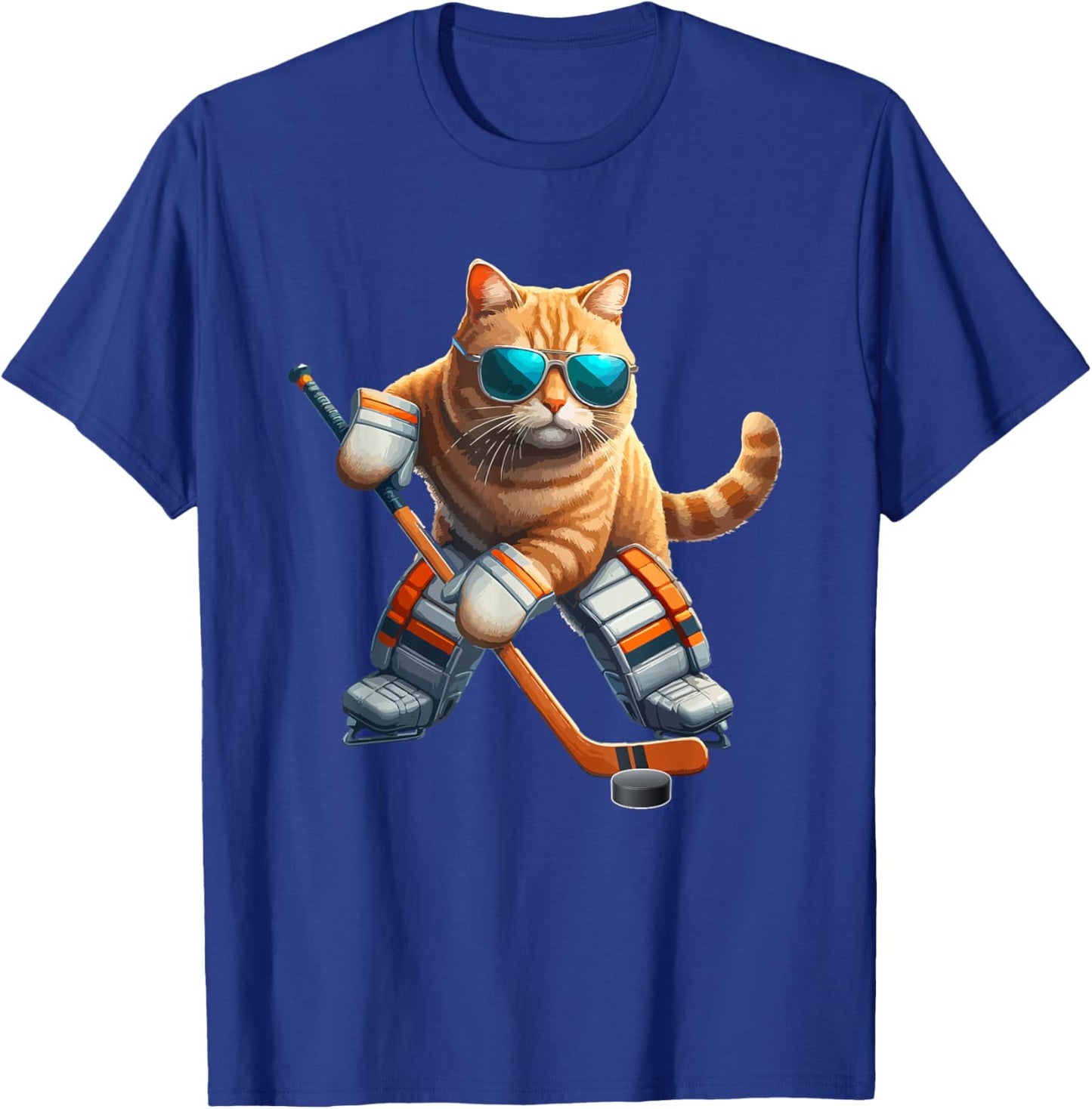 Cat Sunglasses Playing Hockey Costume Player Owner Lover T-Shirt - T-Shirt | Royal