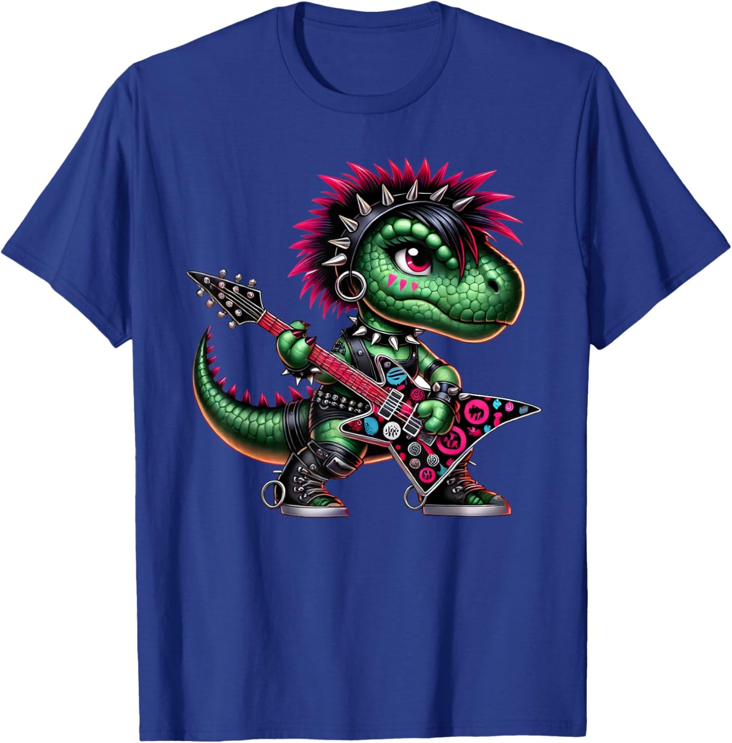 Cute Punk Girl Dinosaur Guitar Band, Rock'n Roll Dino, Girls T-Shirt - T-Shirt | Royal