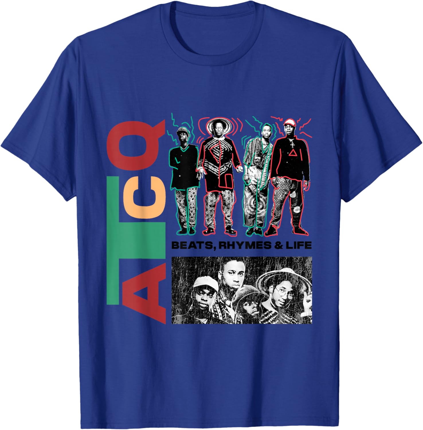 A Tribe Called Quest Vertical Logo Photo Grid T-Shirt - T-Shirt | Royal