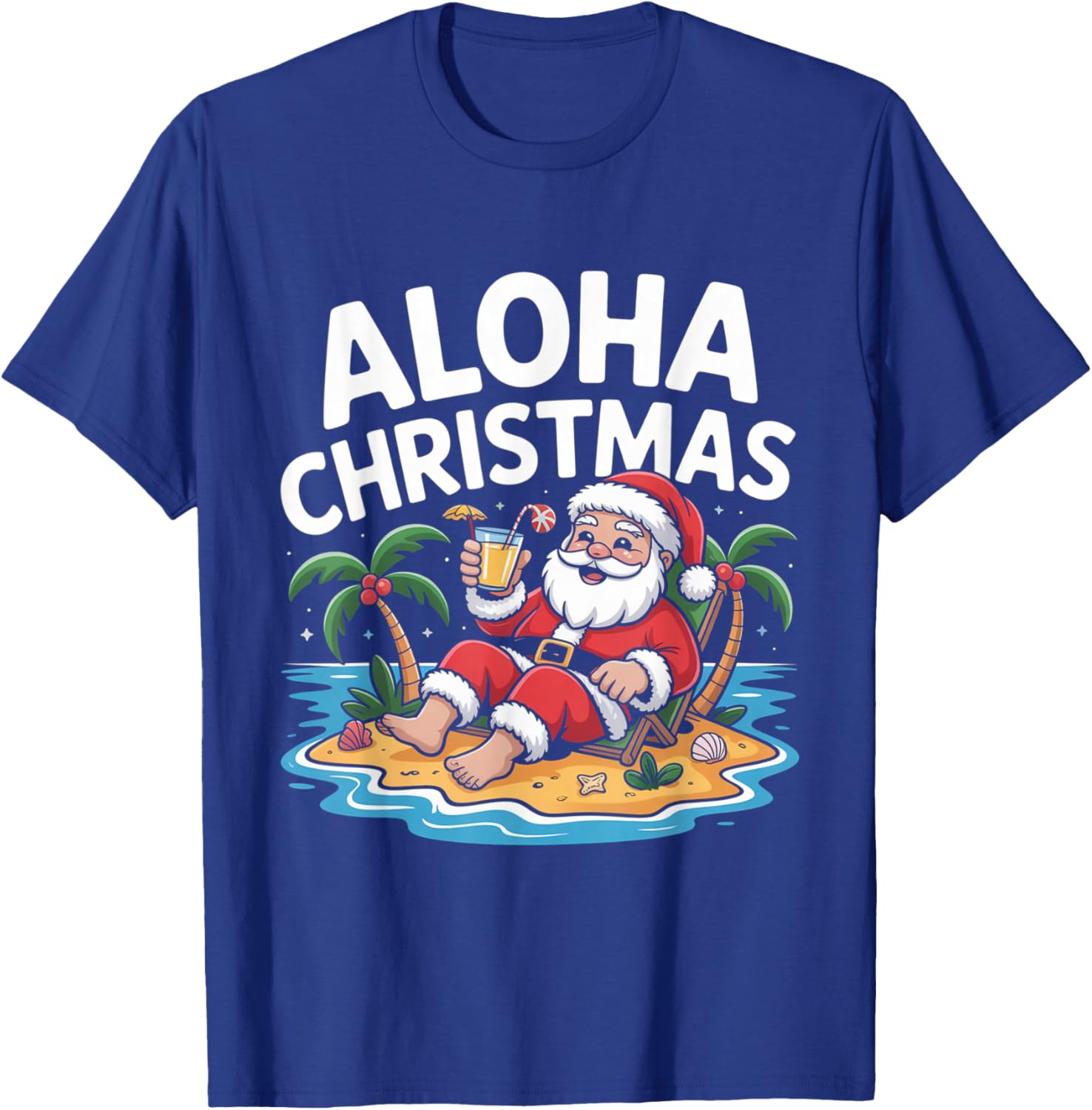 Aloha Beach Santa Summer Hawaii Christmas in July T-Shirt - T-Shirt | Royal