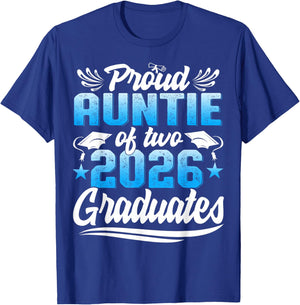 Proud Auntie of Two Class of 2026 Graduates Twins Graduation T-Shirt - T-Shirt | Royal
