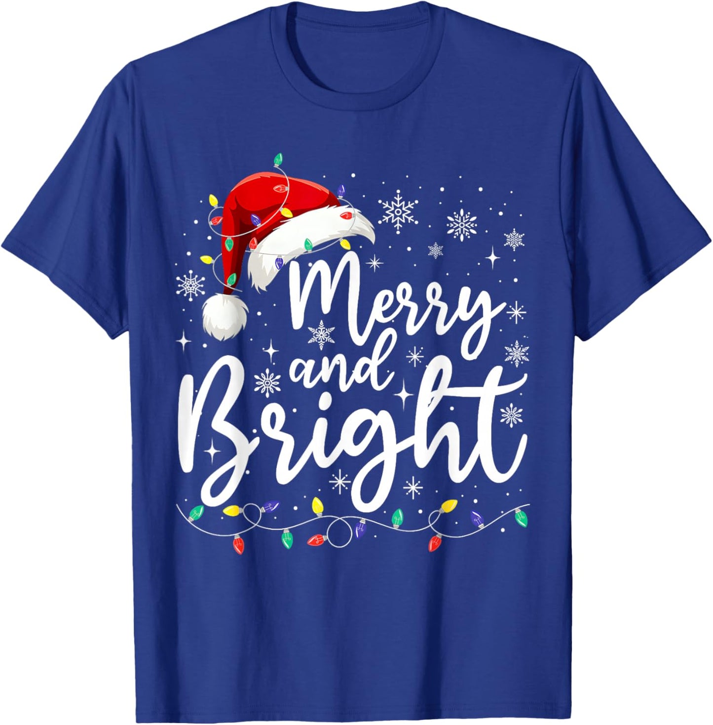 Merry and Bright Christmas Lights Santa Men Women Boys Girls T-Shirt - T-Shirt | Royal