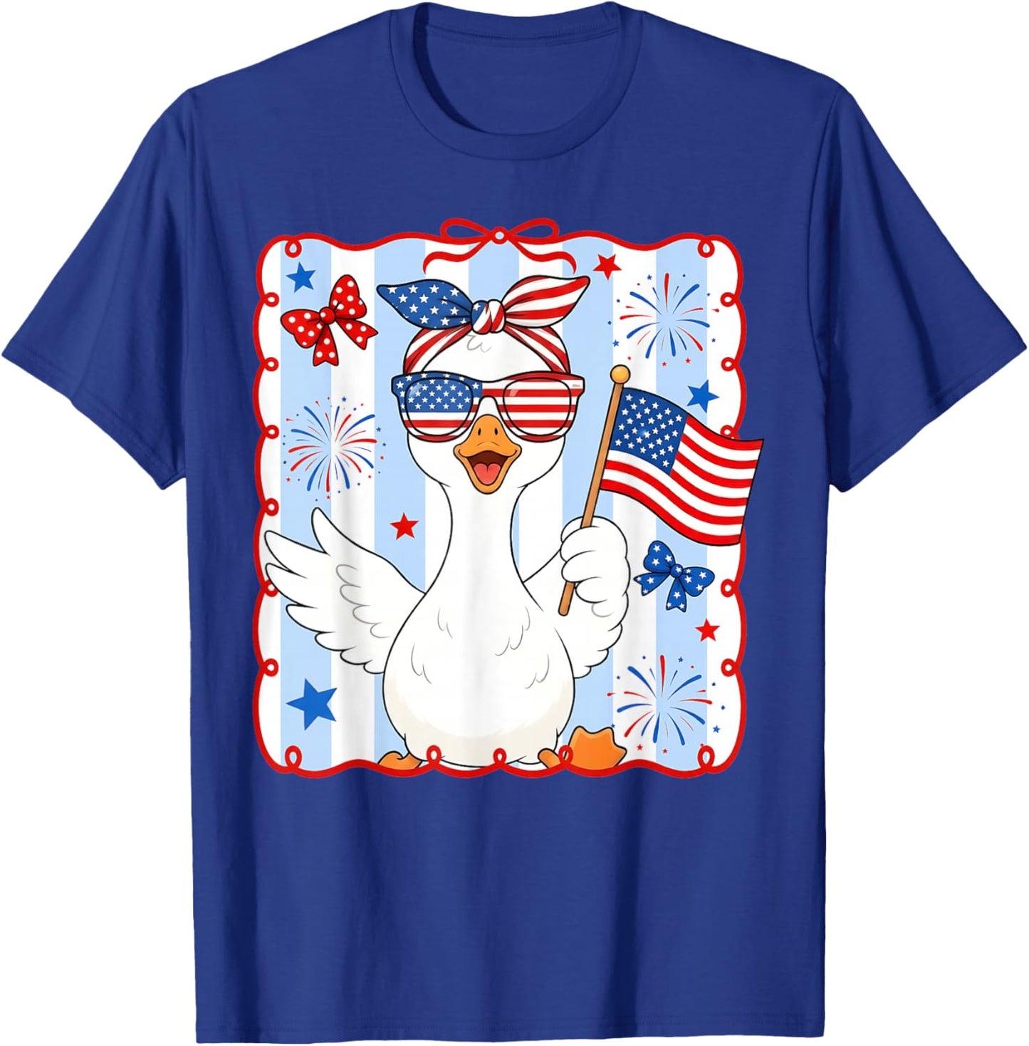 Funny Goose 4th of July American Flag Preppy Women Girl T-Shirt - T-Shirt | Royal