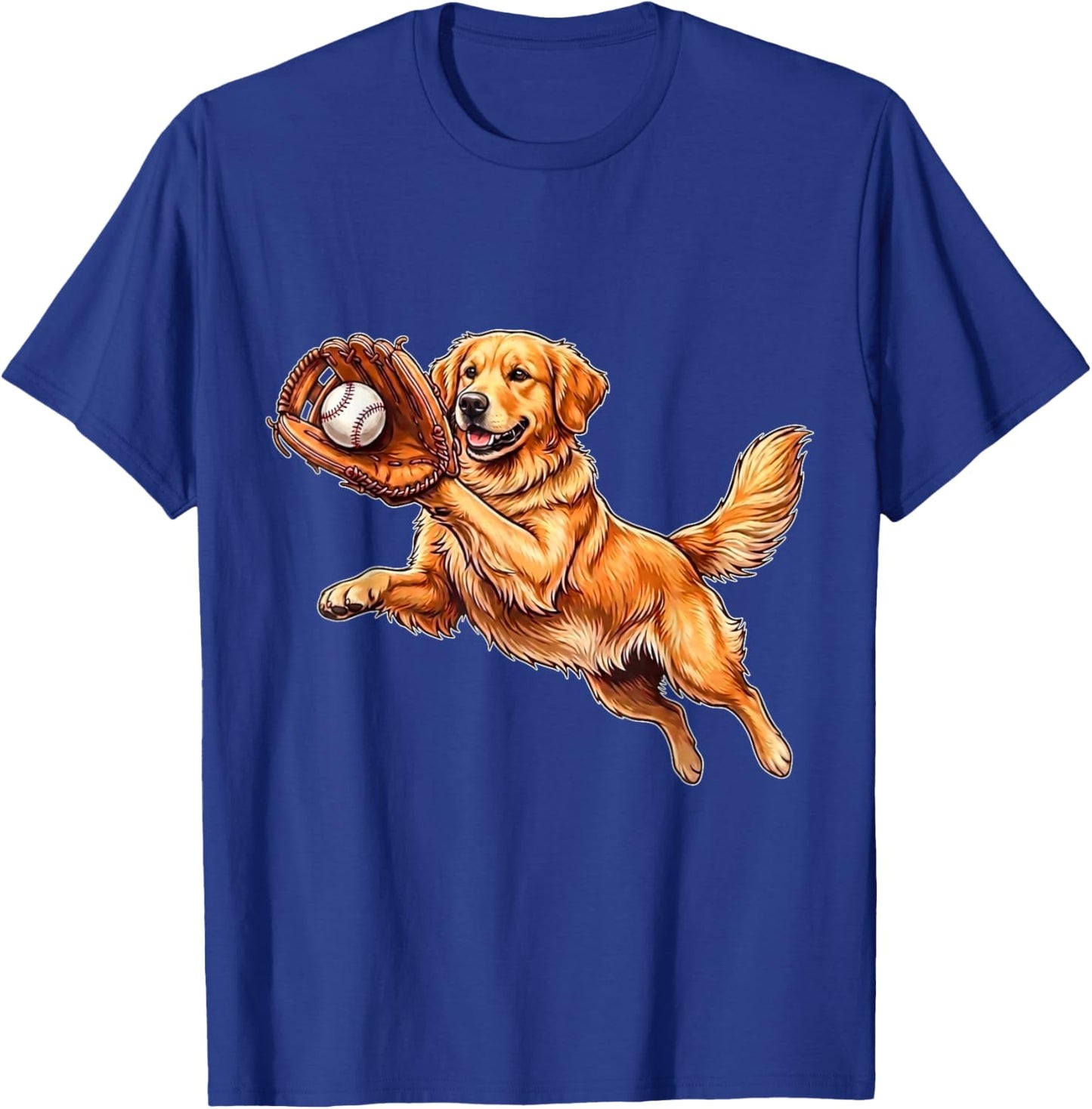 Funny Golden Retriever Baseball Cute Dog Catching Ball Art T-Shirt - T-Shirt | Royal