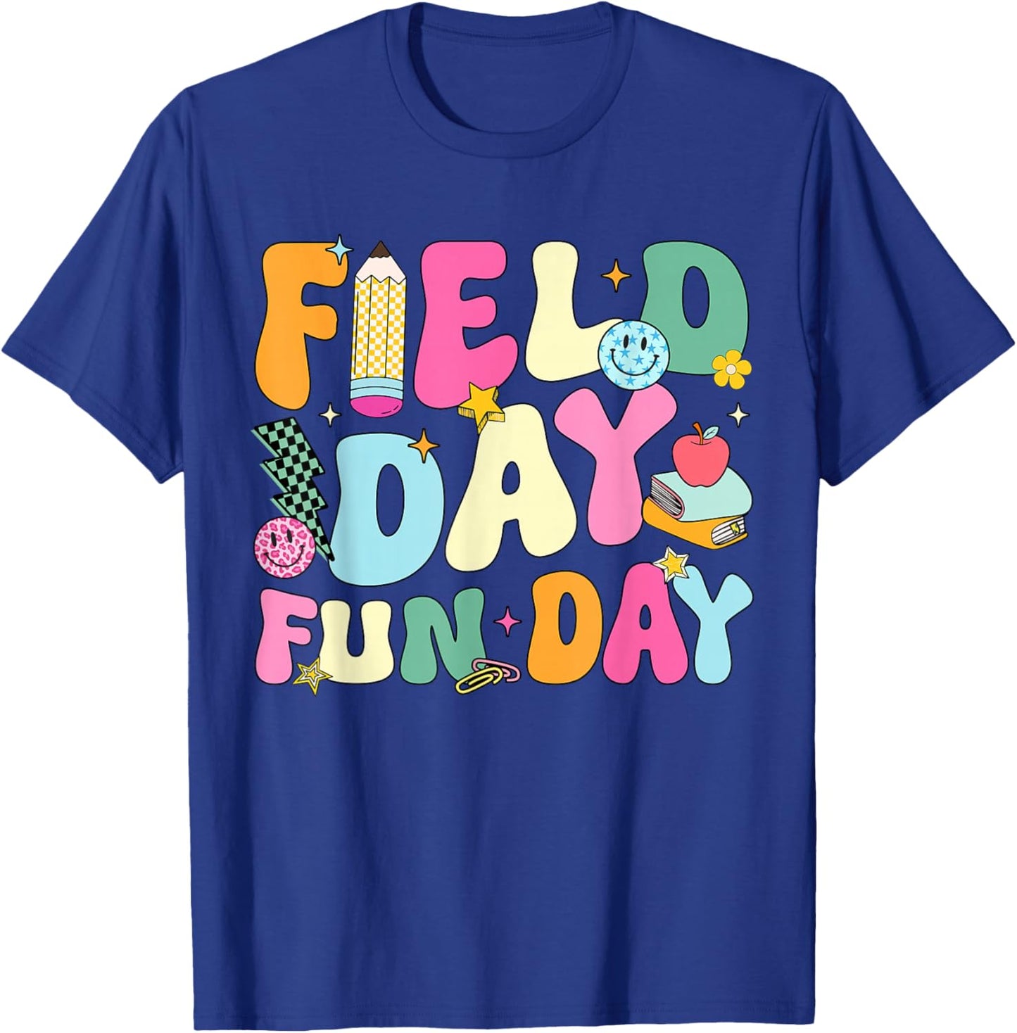 Field Day Fun Day Retro Smile Face School Teacher Kids T-Shirt - T-Shirt | Royal
