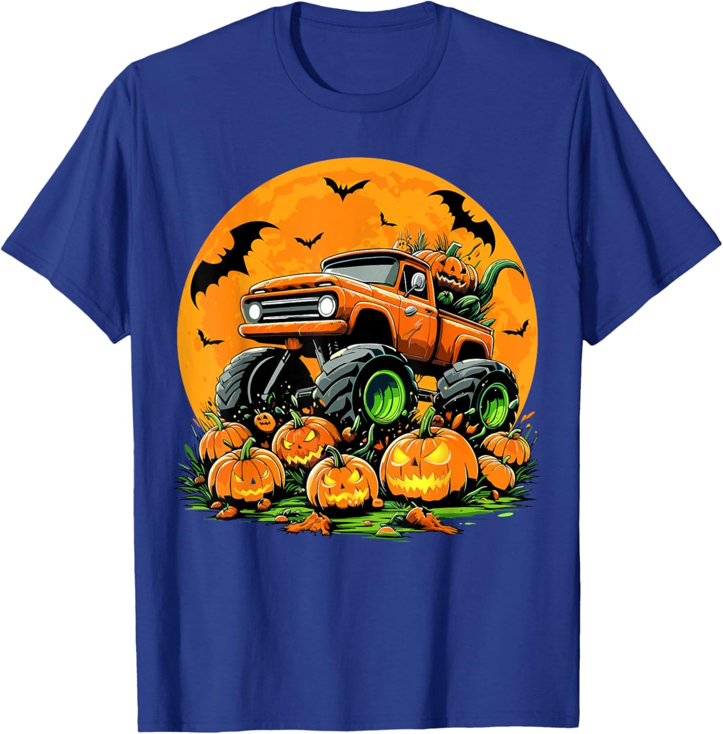 Kids Monster Truck Halloween Pumpkin Smasher Halloween Truck T-Shirt - T-Shirt | Royal