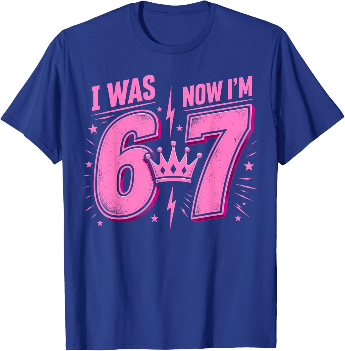 7th Birthday Girls I was 6 Now I'm 7 Girl Turning 7 Birthday T-Shirt - T-Shirt | Royal