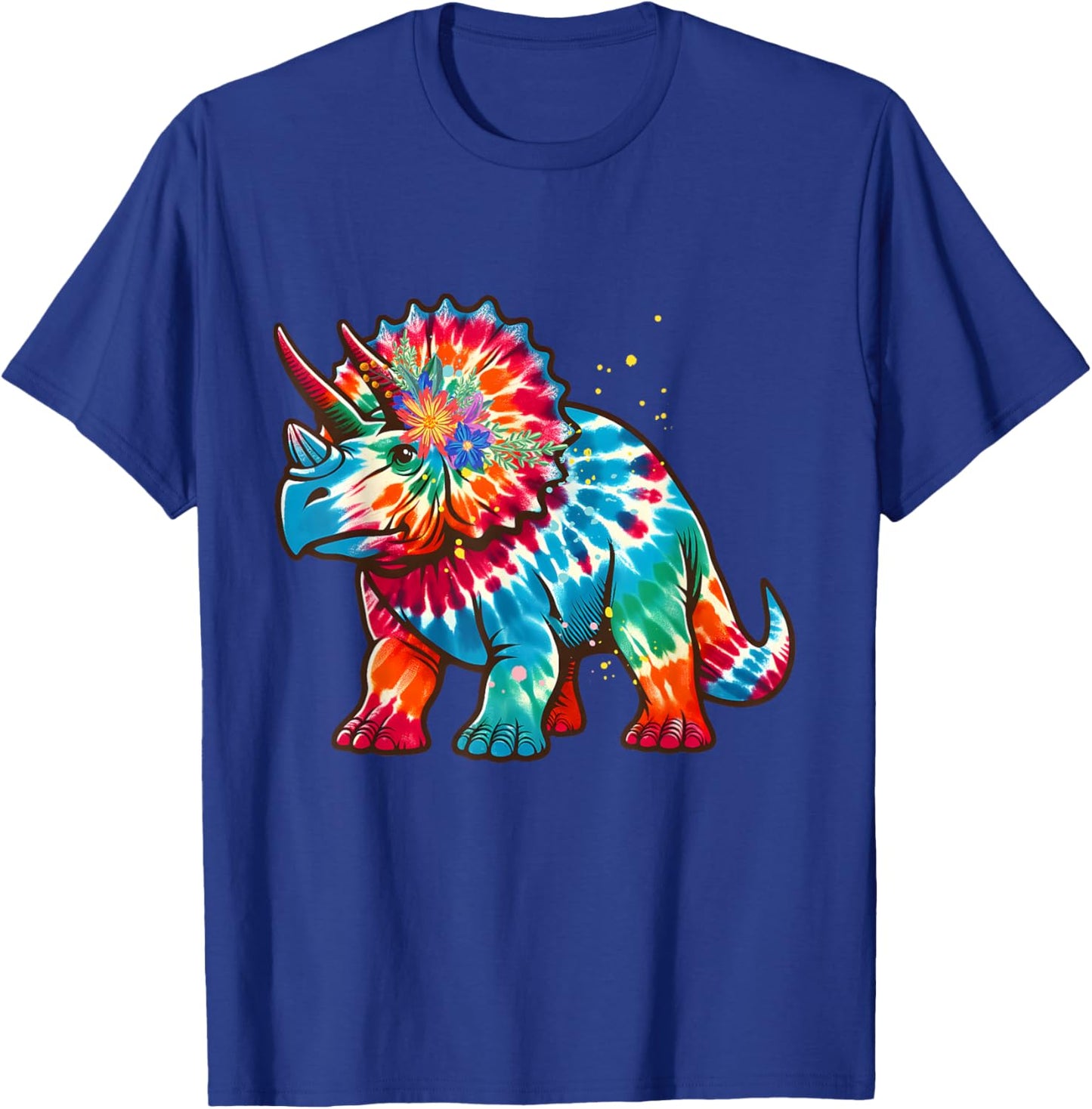 Tie Dye Color Triceratops Tie Dyed Dinosaur Prehistoric Dino T-Shirt - T-Shirt | Royal
