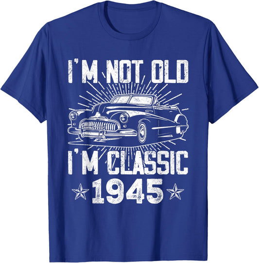 80 Year Old Vintage Classic Car 1945 80th Birthday Gifts Men T-Shirt - T-Shirt | Royal