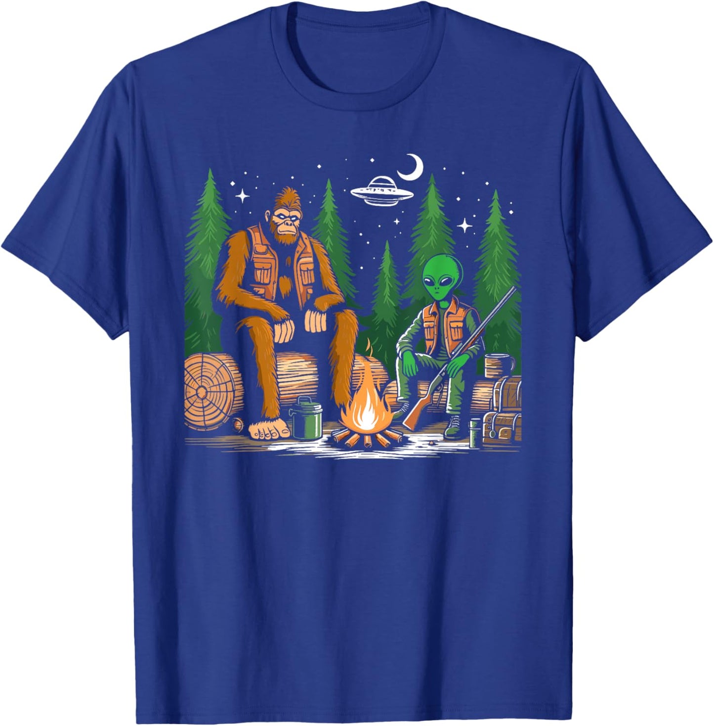 Bigfoot and alien hunting sasquatch alien Hunter funny T-Shirt - T-Shirt | Royal