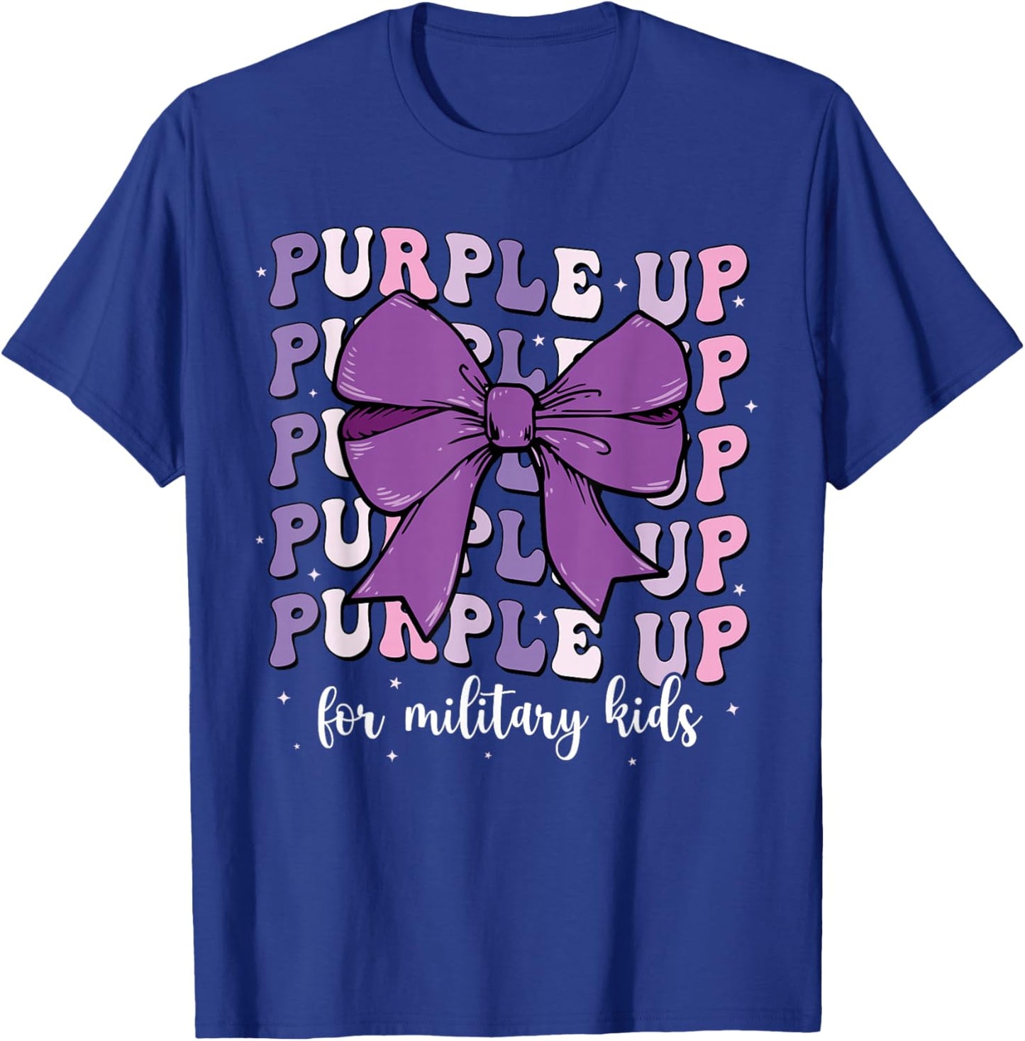 Purple Up For Military Kids Girl Coquette Bow Military Child T-Shirt - T-Shirt | Royal