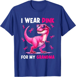 I Wear Pink For My Grandma T Rex Dinosaur Breast Cancer T-Shirt - T-Shirt | Royal