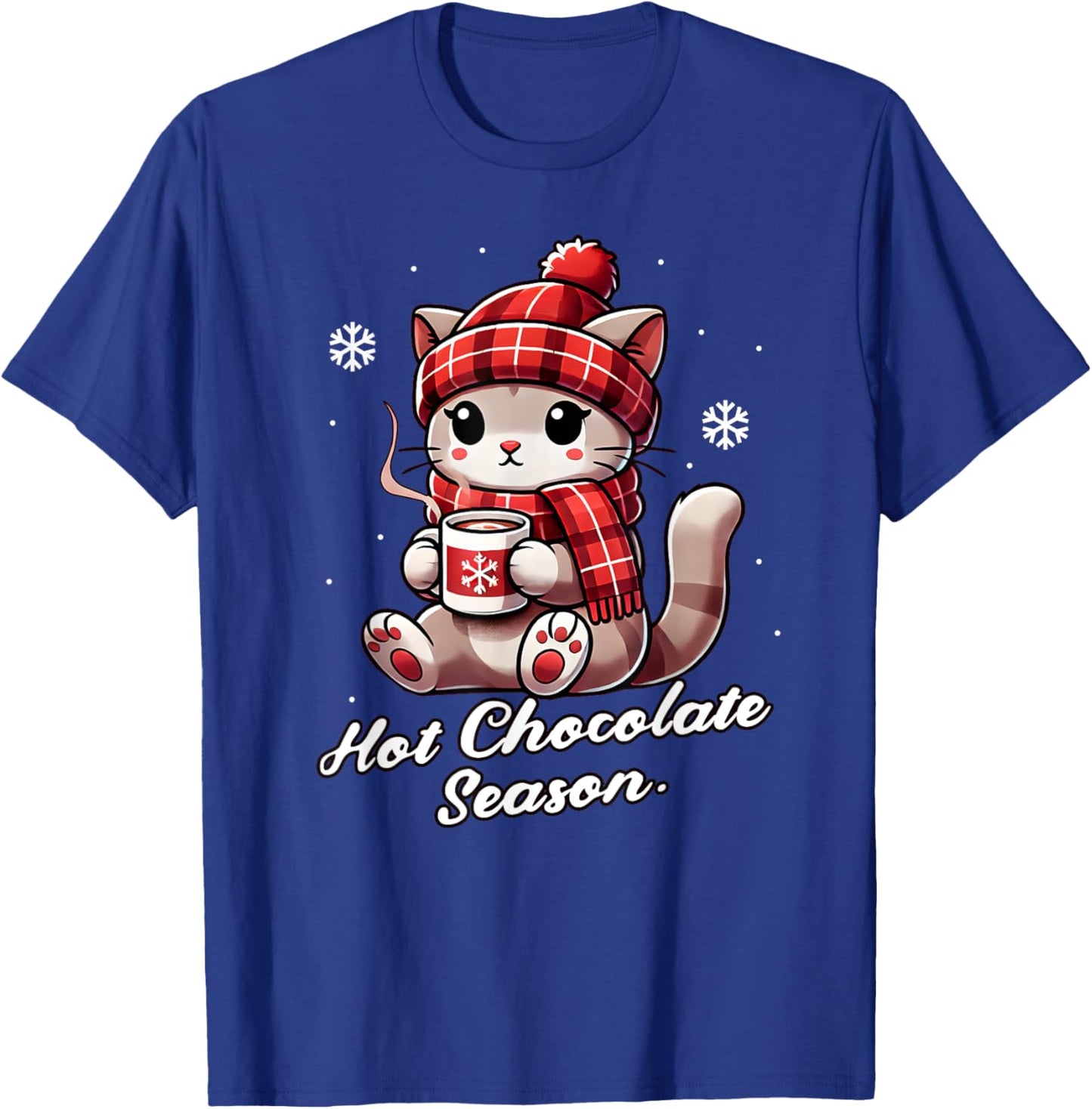 Funny Cat Hot Choco Season Merry Christmas Mom Dad Kids T-Shirt - T-Shirt | Royal