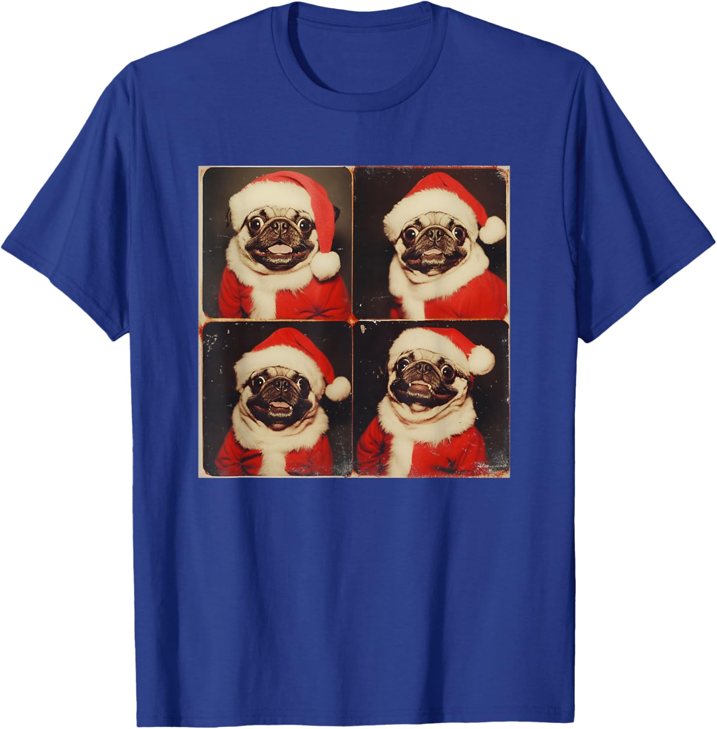 Xmas Pug Owner Photo Booth All Ages Black Cartoon Animal Graphic Modern Short Sleeve T-Shirt - T-Shirt | Royal